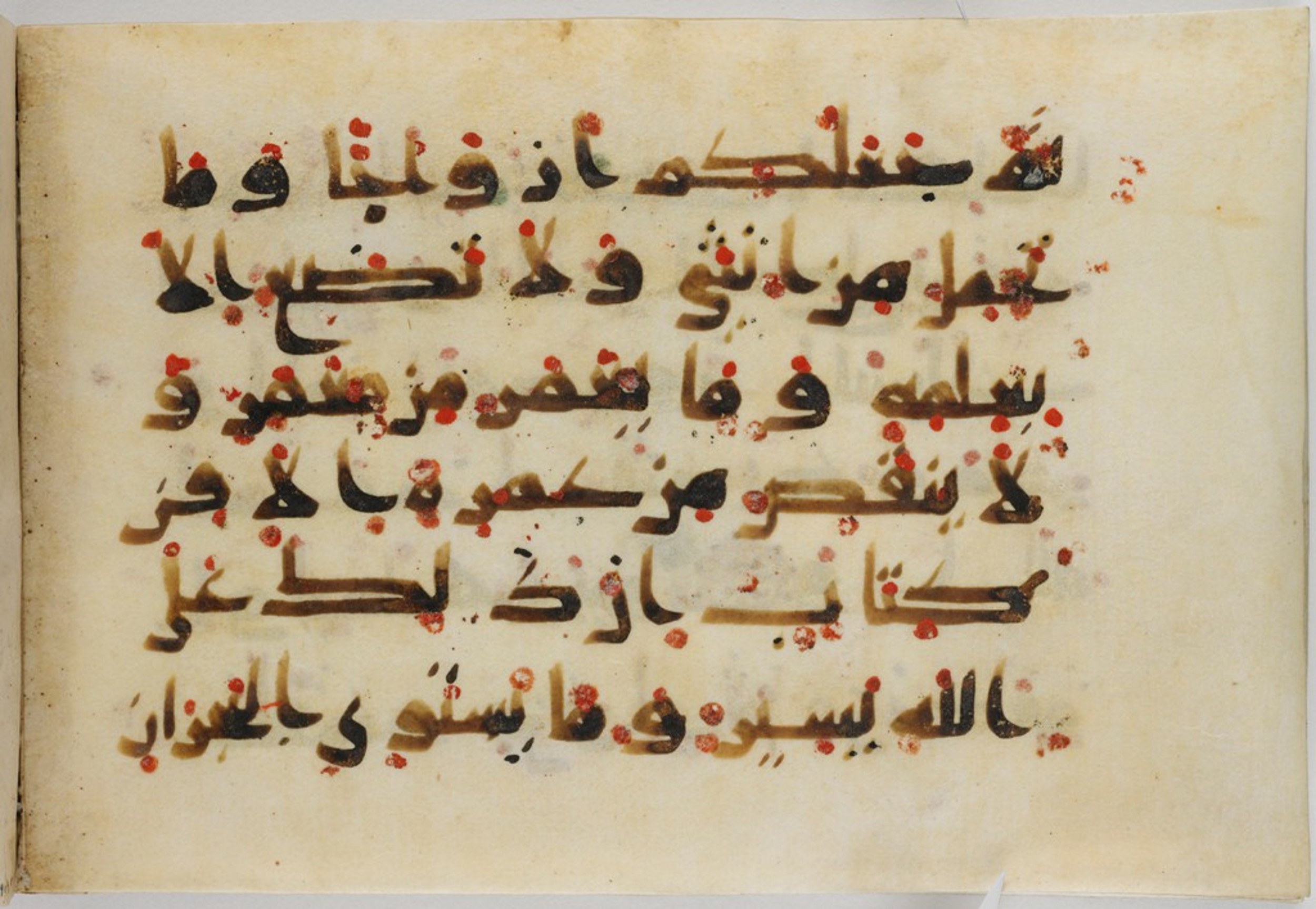 Cambridge, Massachusetts, Harvard Art Museums, 1919.155 (Scan 1), in Early Abbasid script, showing Surah 35:12 from Mid 8th to Late 9th Century AD found in Middle East, currently housed at Harvard Art Museums, Cambridge, Massachusetts
