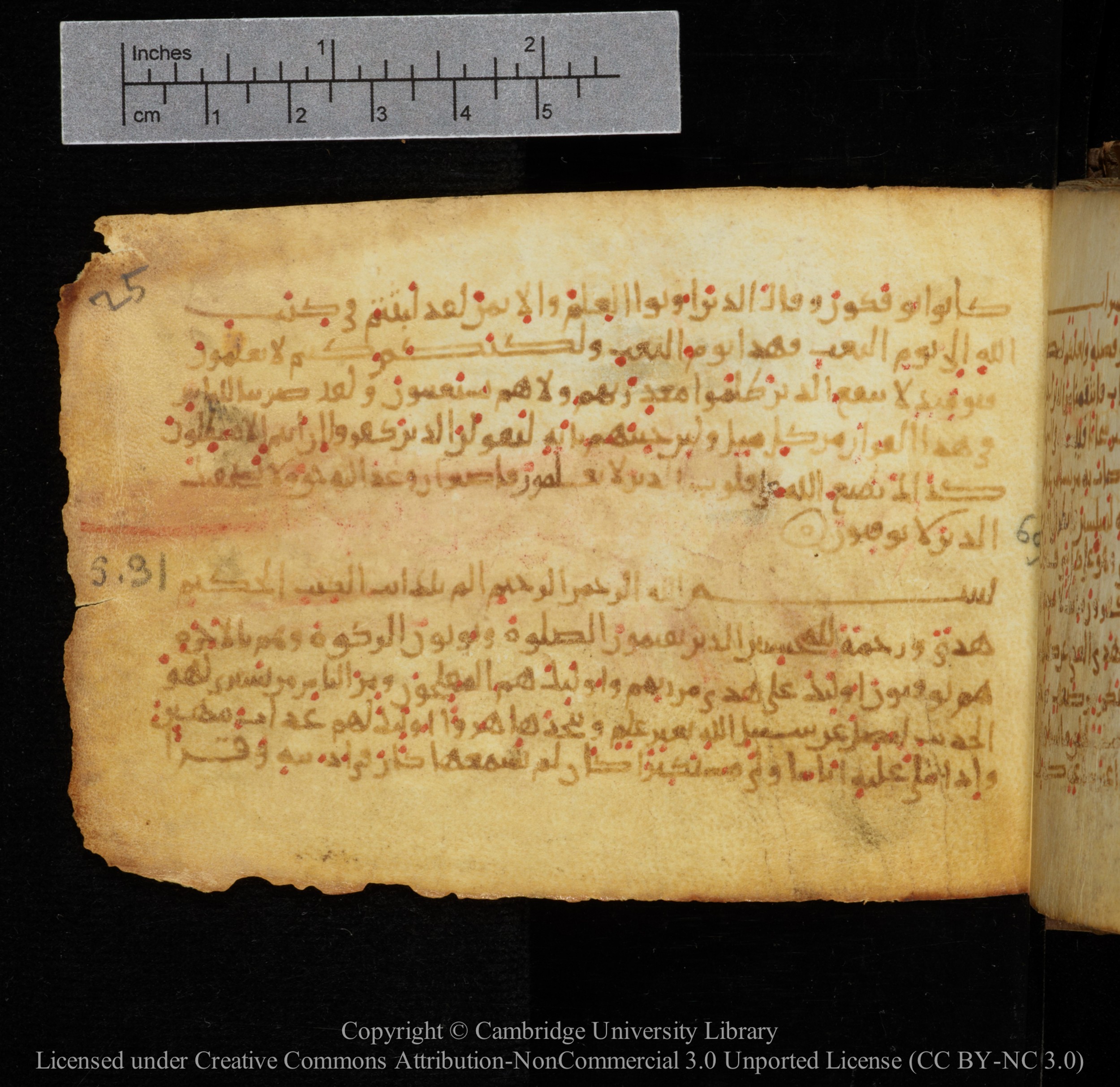 Cambridge, Cambridge University Library, MS Add.1141, in kūfī script, showing Surah 31:2 from 10th to 12th Century AD found in Sinai Peninsula, currently housed at Cambridge University Library, Cambridge