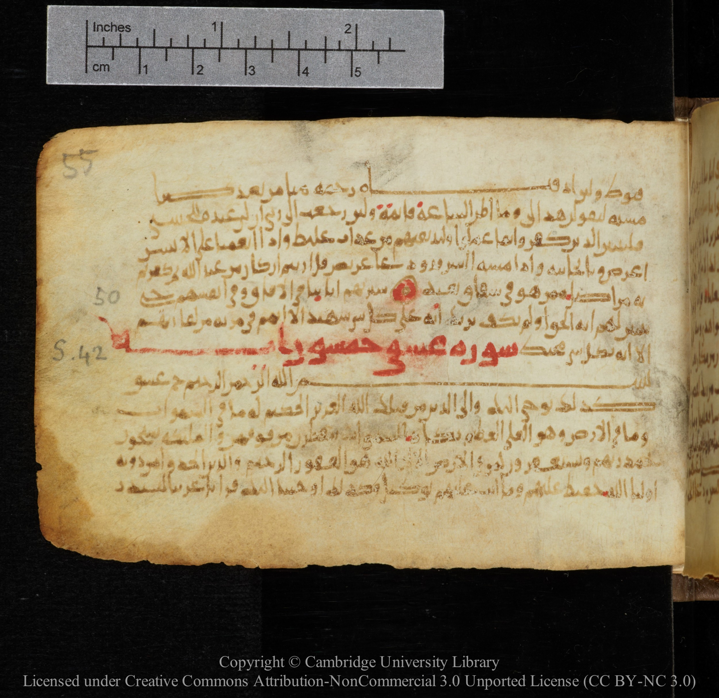 Cambridge, Cambridge University Library, MS Add.1141 (Scan 2), in kūfī script, showing Surah 41:49 from 10th to 12th Century AD found in Sinai Peninsula, currently housed at Cambridge University Library, Cambridge
