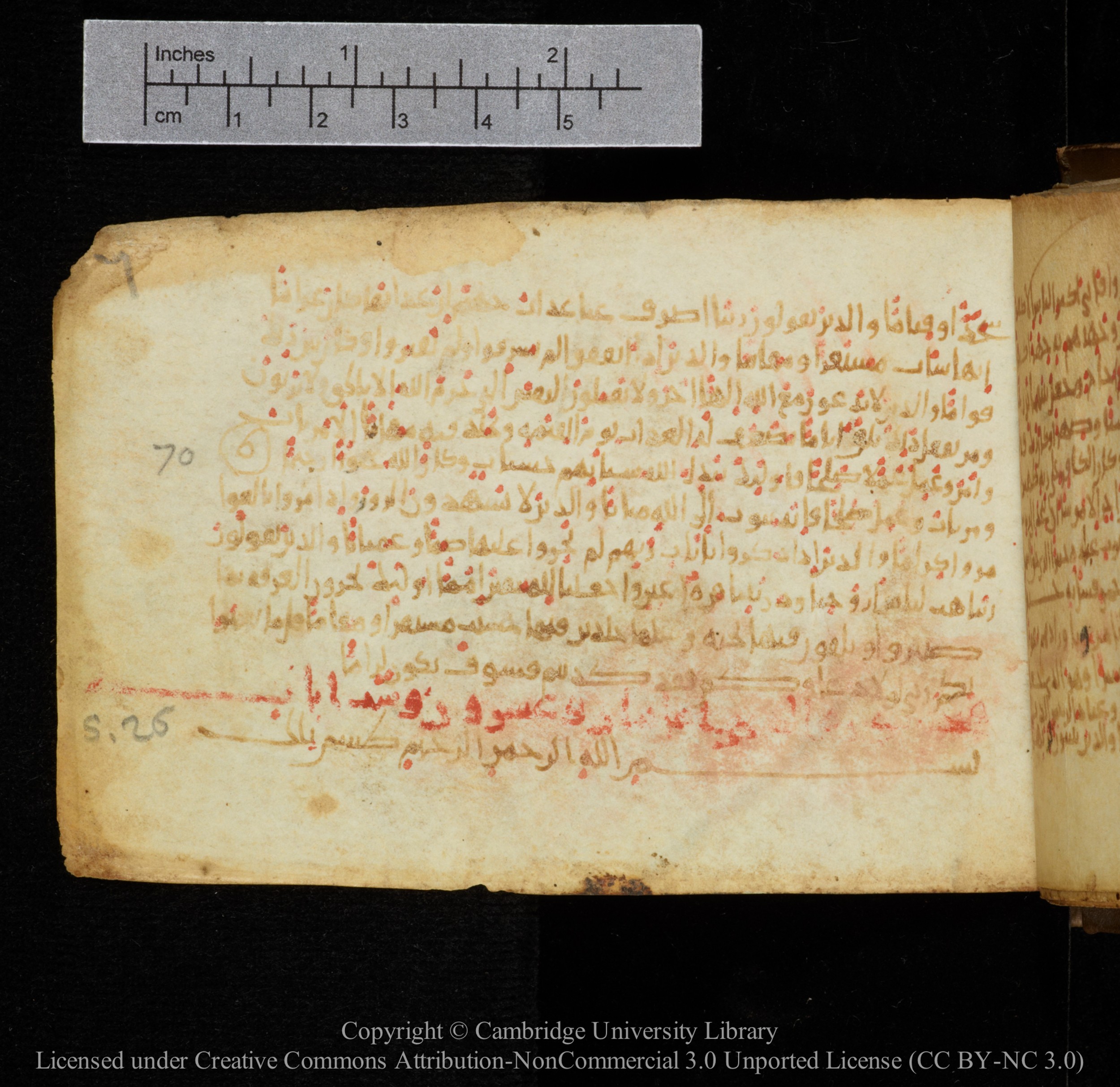 Cambridge, Cambridge University Library, MS Add.1141 (Scan 1), in kūfī script, showing Surah 26:2 from 10th to 12th Century AD found in Sinai Peninsula, currently housed at Cambridge University Library, Cambridge