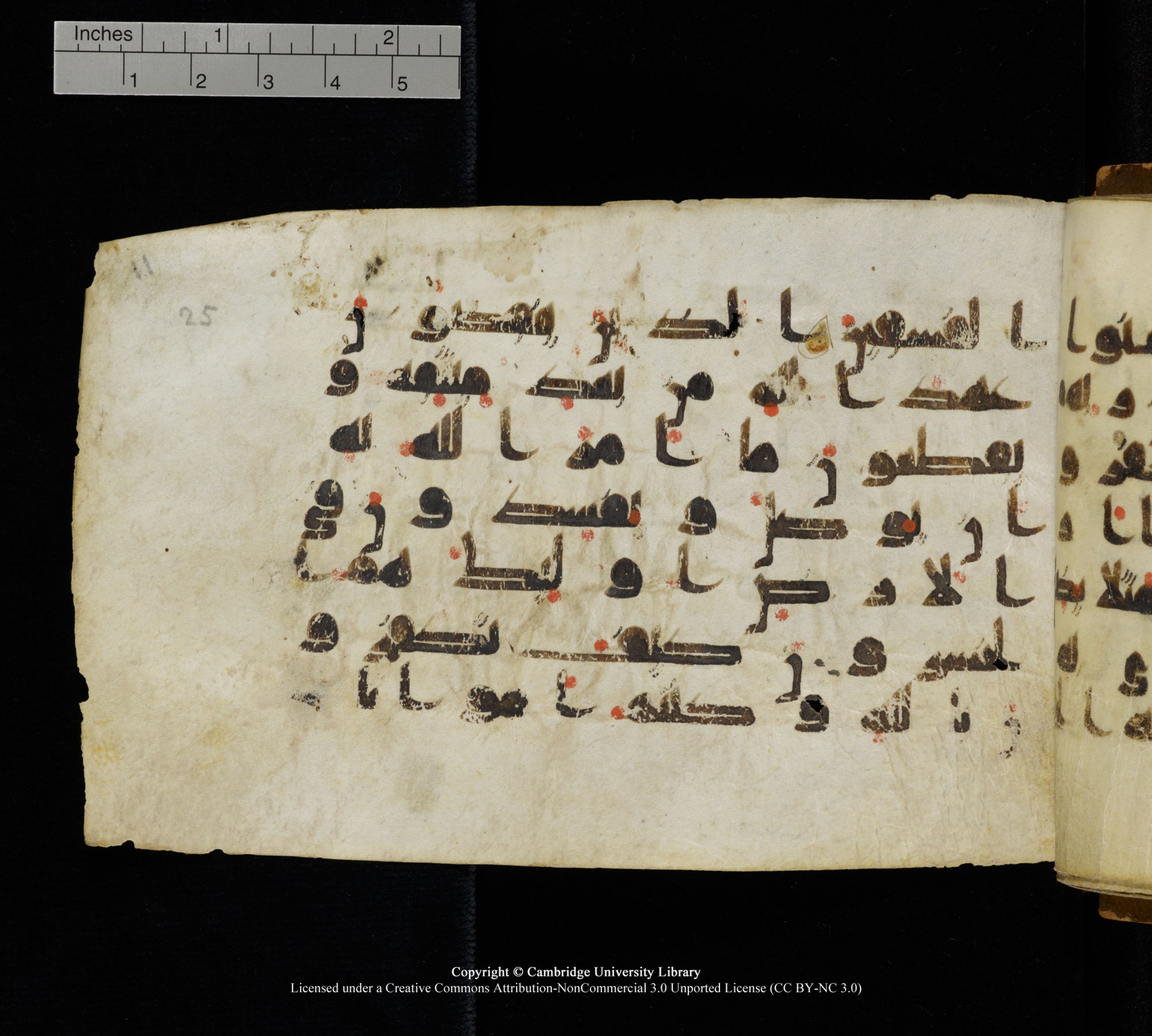 Cambridge, Cambridge University Library, MS Add.1111 (Scan 1), in kūfī D.I / D.IV script, showing Surah 2:28 from 9th or 10th Century AD found in Sinai Peninsula, currently housed at Cambridge University Library, Cambridge