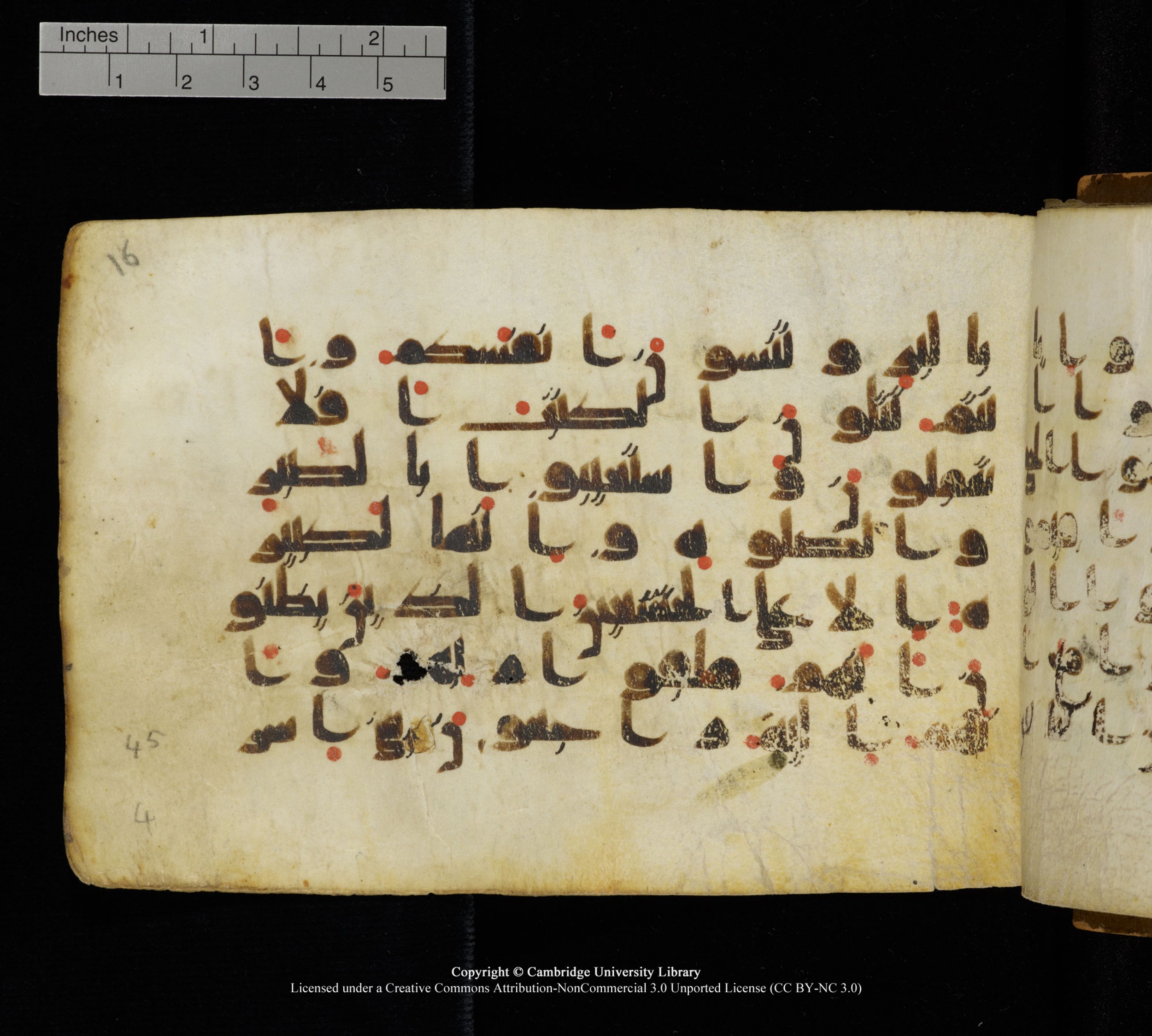 Cambridge, Cambridge University Library, MS Add.1111 (Scan 2), in kūfī D.I / D.IV script, showing Surah 2:44 from 9th or 10th Century AD found in Sinai Peninsula, currently housed at Cambridge University Library, Cambridge