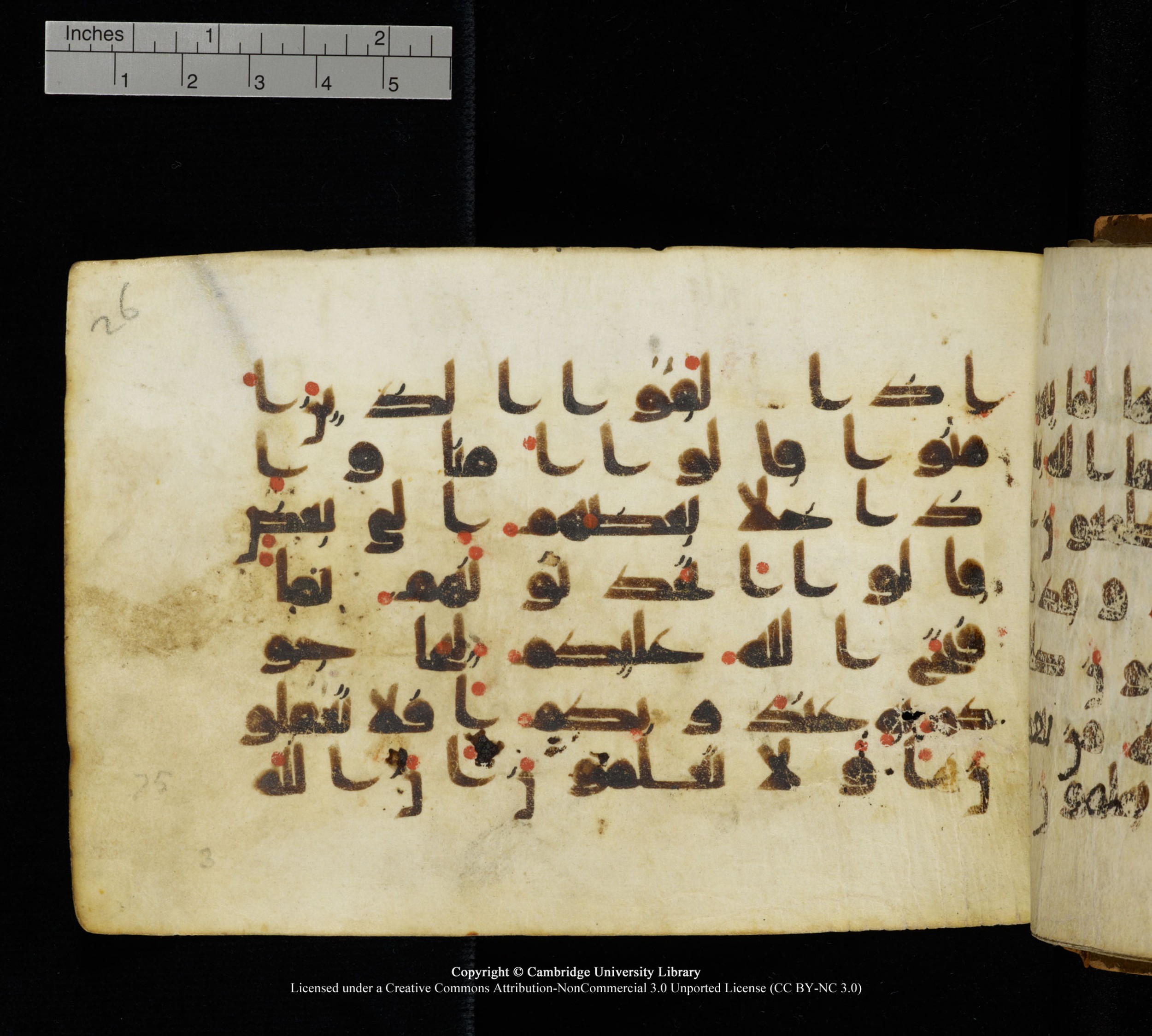 Cambridge, Cambridge University Library, MS Add.1111 (Scan 2), in kūfī D.I / D.IV script, showing Surah 2:76 from 9th or 10th Century AD found in Sinai Peninsula, currently housed at Cambridge University Library, Cambridge