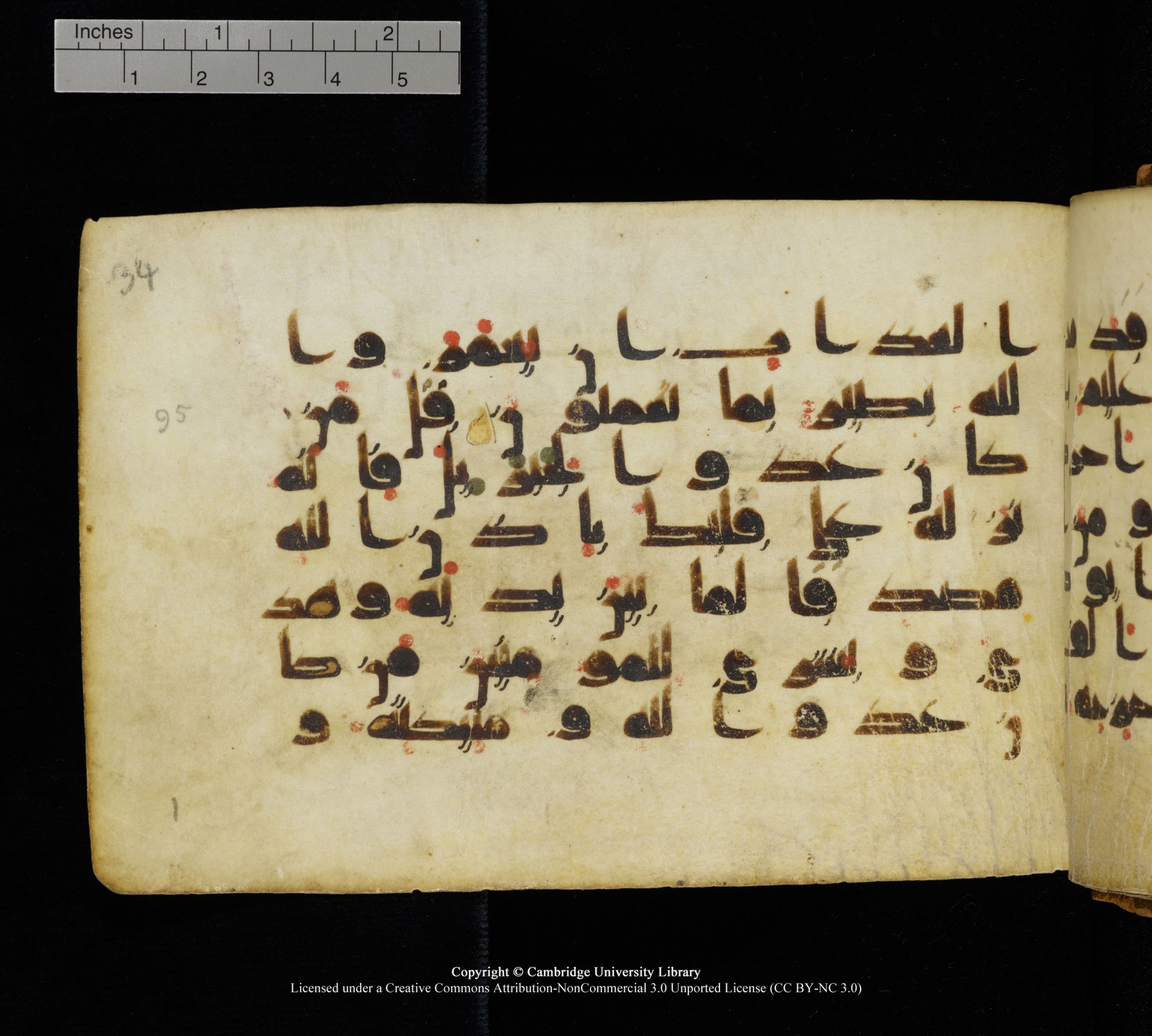 Cambridge, Cambridge University Library, MS Add.1111 (Scan 2), in kūfī D.I / D.IV script, showing Surah 2:96 from 9th or 10th Century AD found in Sinai Peninsula, currently housed at Cambridge University Library, Cambridge