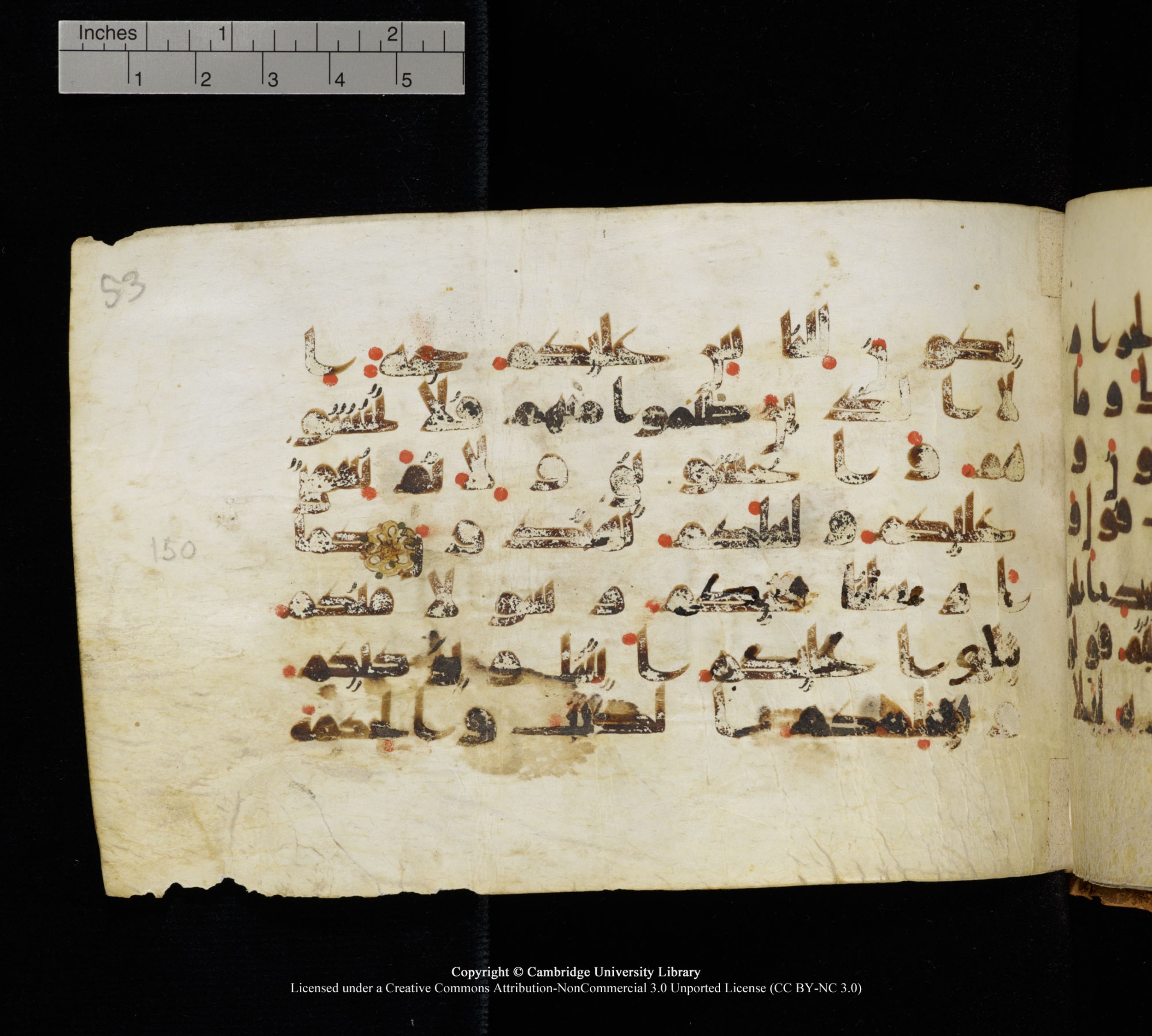 Cambridge, Cambridge University Library, MS Add.1111 (Scan 1), in kūfī D.I / D.IV script, showing Surah 2:151 from 9th or 10th Century AD found in Sinai Peninsula, currently housed at Cambridge University Library, Cambridge