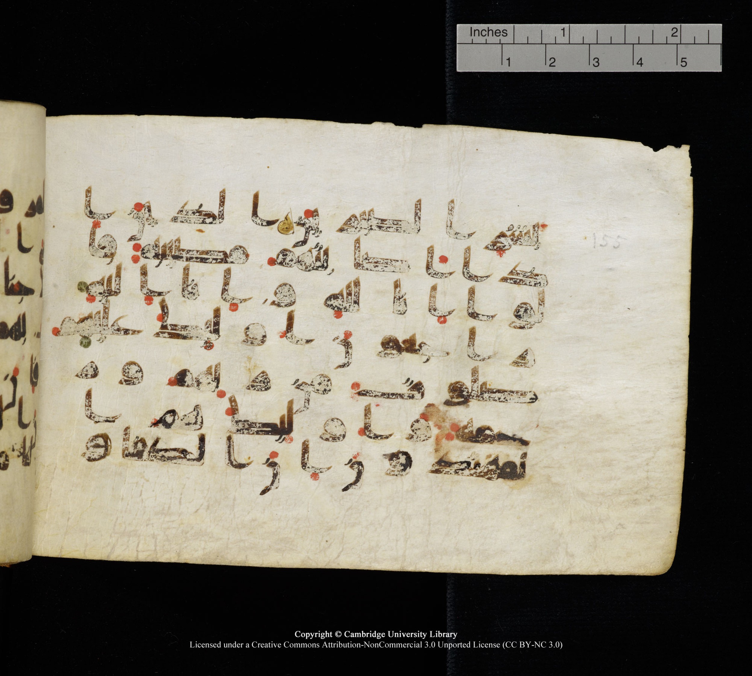 Cambridge, Cambridge University Library, MS Add.1111 (Scan 2), in kūfī D.I / D.IV script, showing Surah 2:155 from 9th or 10th Century AD found in Sinai Peninsula, currently housed at Cambridge University Library, Cambridge