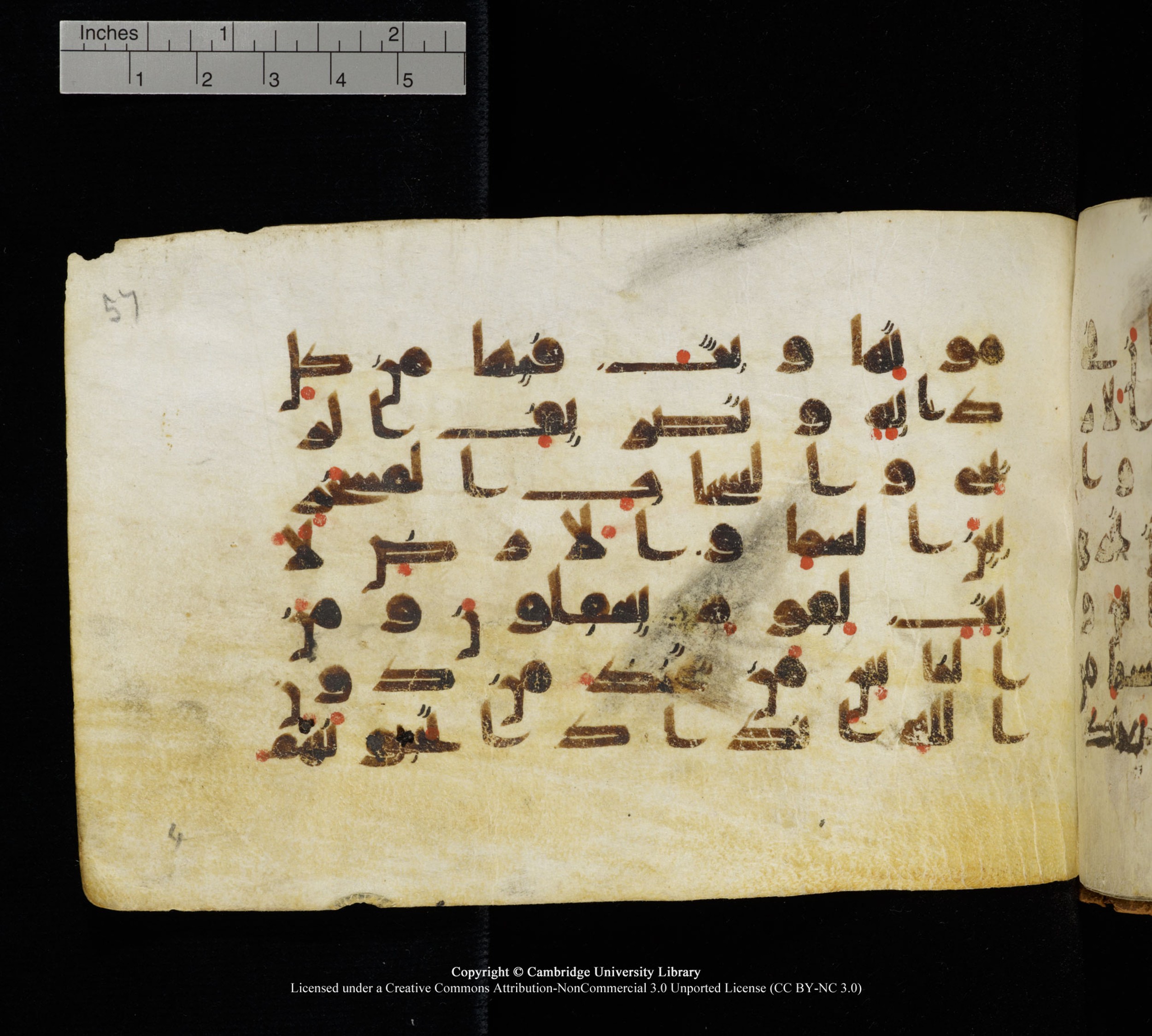 Cambridge, Cambridge University Library, MS Add.1111 (Scan 2), in kūfī D.I / D.IV script, showing Surah 2:164 from 9th or 10th Century AD found in Sinai Peninsula, currently housed at Cambridge University Library, Cambridge