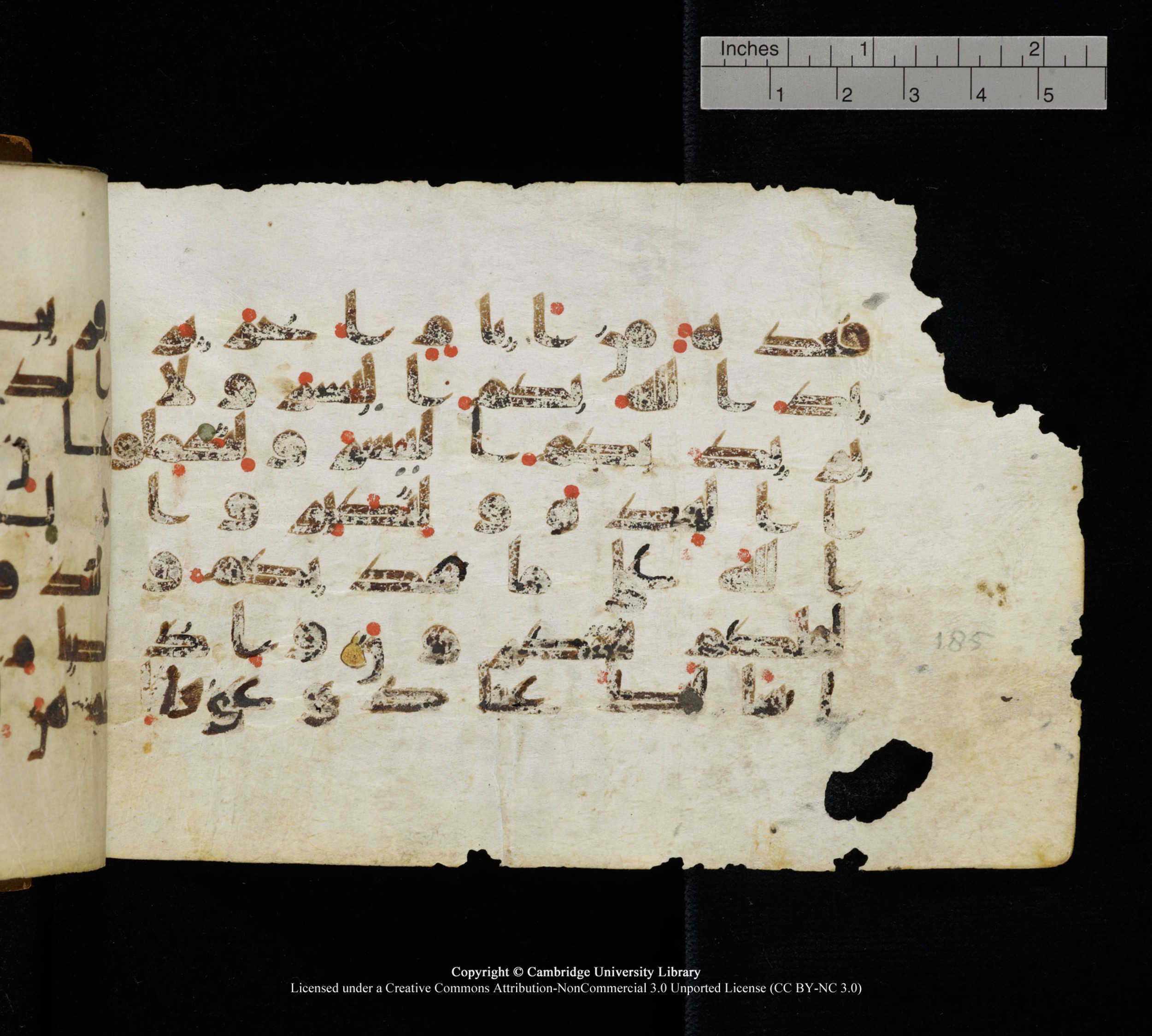 Cambridge, Cambridge University Library, MS Add.1111 (Scan 2), in kūfī D.I / D.IV script, showing Surah 2:185 from 9th or 10th Century AD found in Sinai Peninsula, currently housed at Cambridge University Library, Cambridge