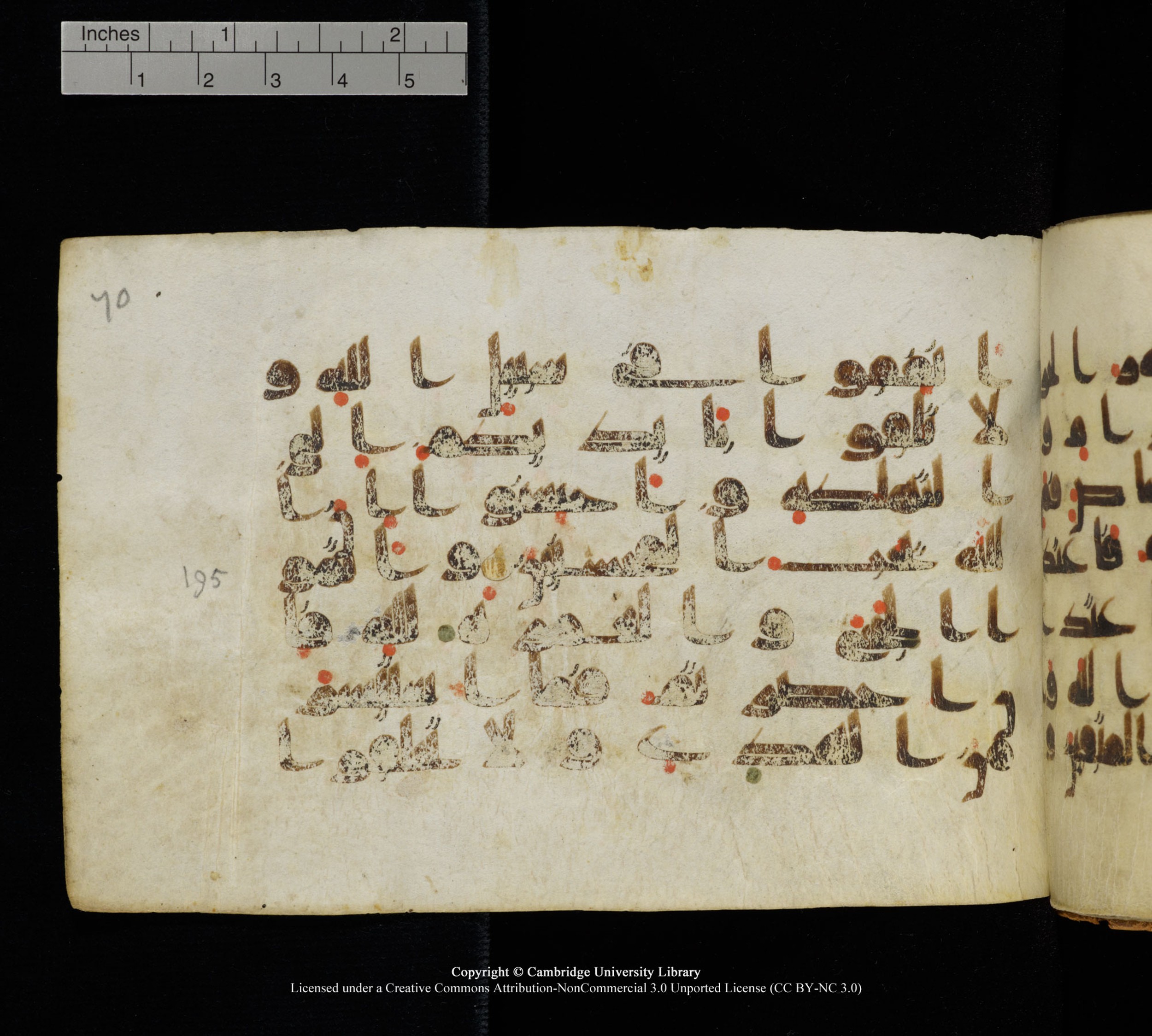Cambridge, Cambridge University Library, MS Add.1111 (Scan 1), in kūfī D.I / D.IV script, showing Surah 2:196 from 9th or 10th Century AD found in Sinai Peninsula, currently housed at Cambridge University Library, Cambridge