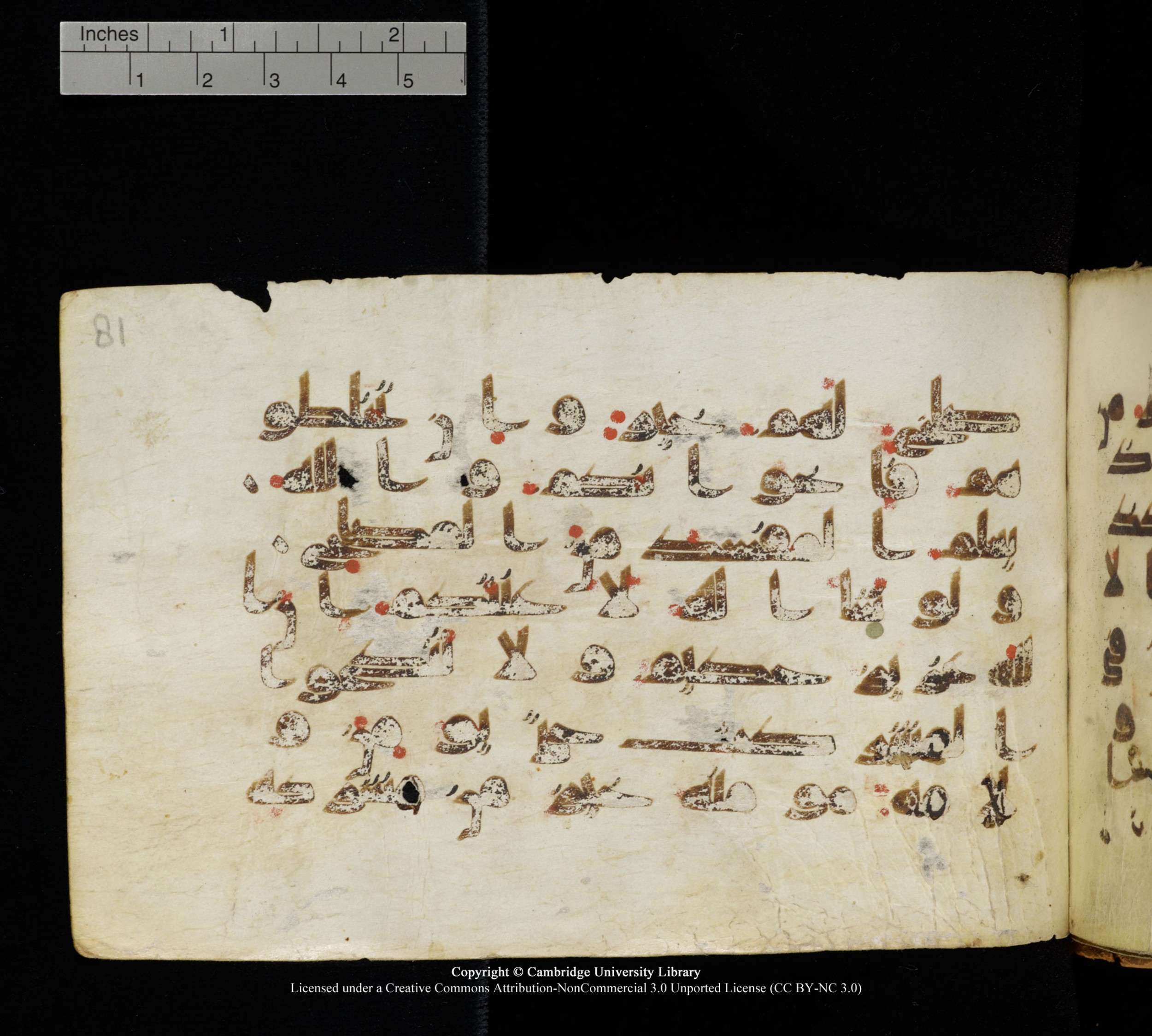 Cambridge, Cambridge University Library, MS Add.1111 (Scan 2), in kūfī D.I / D.IV script, showing Surah 2:220 from 9th or 10th Century AD found in Sinai Peninsula, currently housed at Cambridge University Library, Cambridge