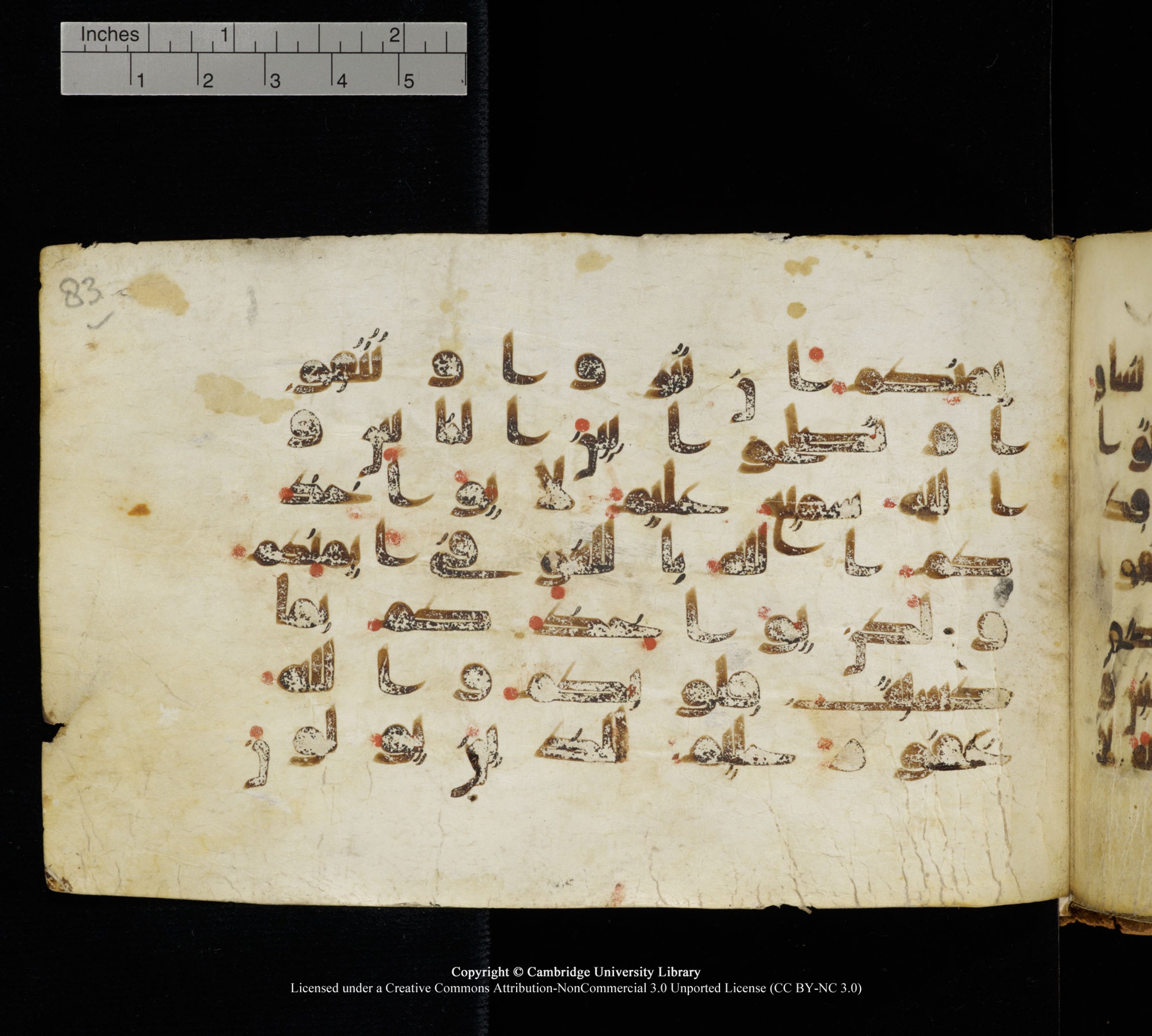 Cambridge, Cambridge University Library, MS Add.1111 (Scan 2), in kūfī D.I / D.IV script, showing Surah 2:224 from 9th or 10th Century AD found in Sinai Peninsula, currently housed at Cambridge University Library, Cambridge