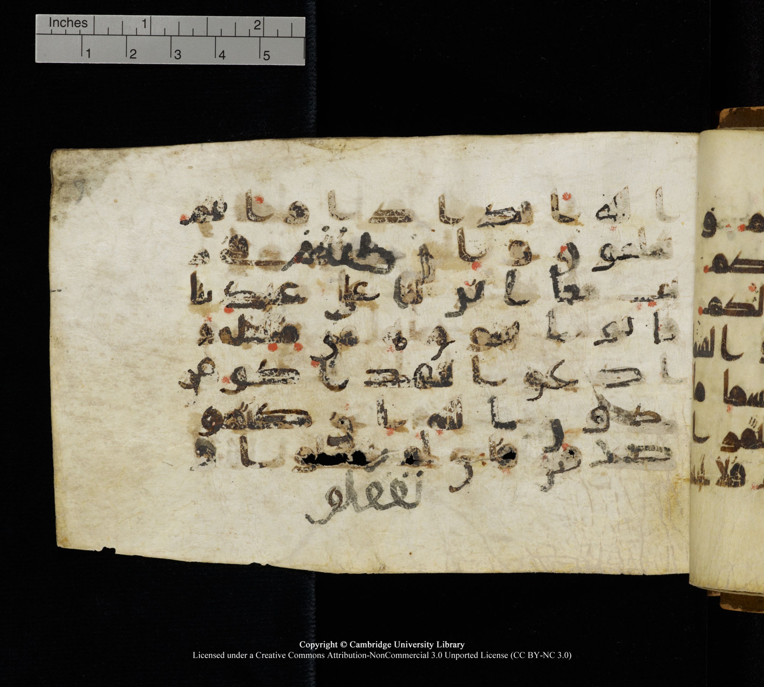 Cambridge, Cambridge University Library, MS Add.1111 (Scan 2), in kūfī D.I / D.IV script, showing Surah 2:22 from 9th or 10th Century AD found in Sinai Peninsula, currently housed at Cambridge University Library, Cambridge