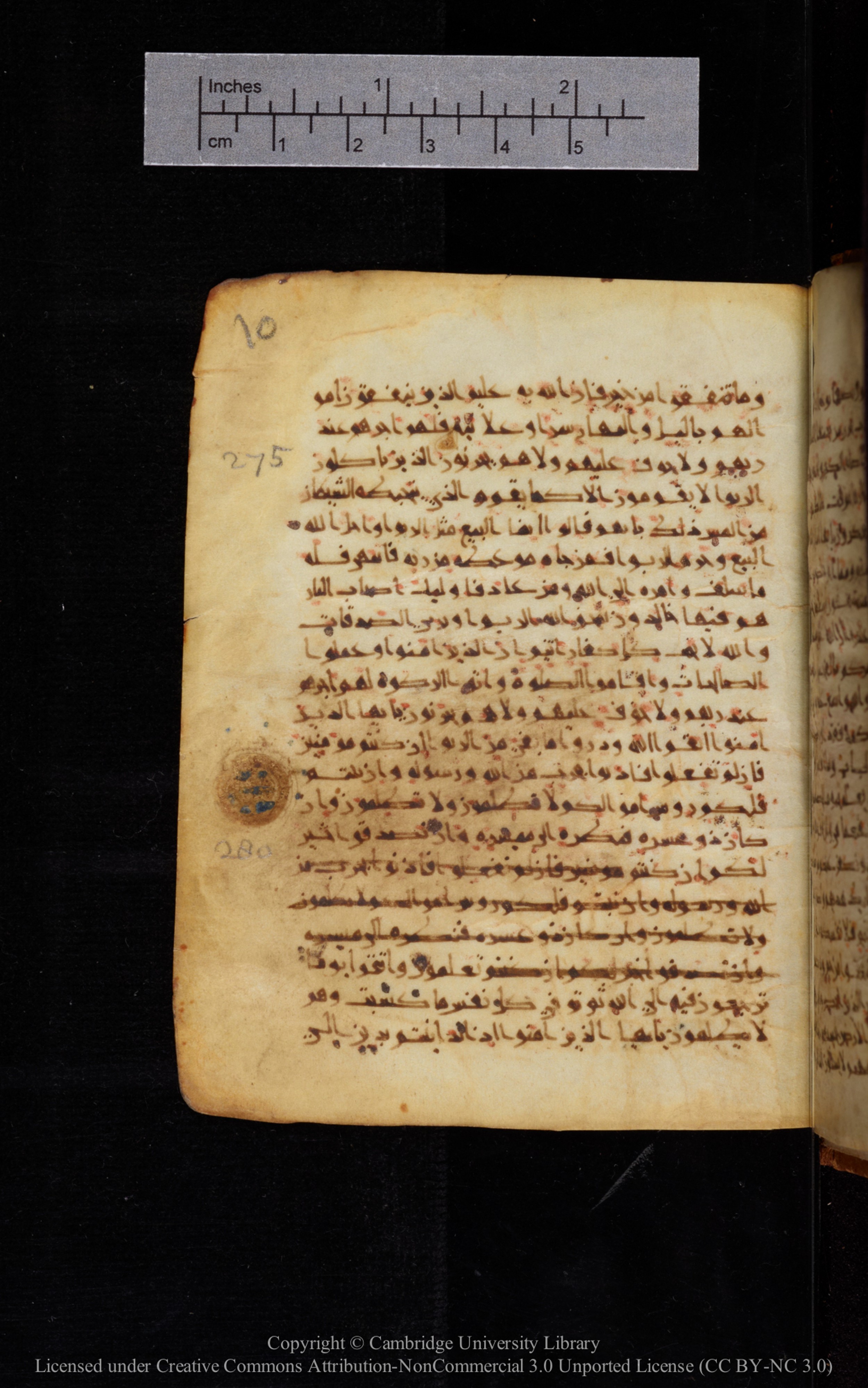 Cambridge University Library MS Add.1113, in new style I script, showing Surah 2:281 from 10th or 11th Century AD found in Sinai Peninsula, currently housed at Cambridge University Library, Cambridge, UK