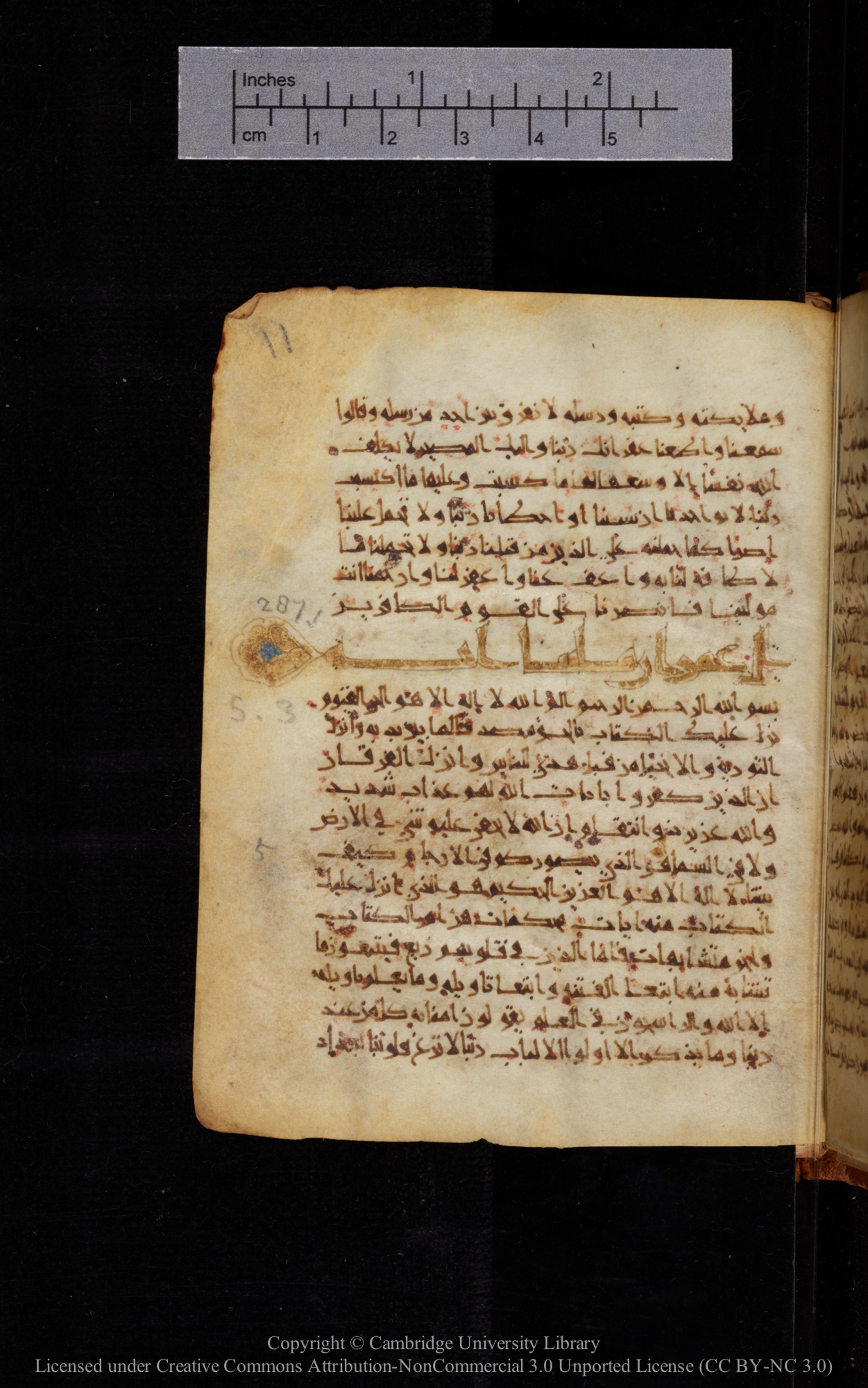 Cambridge University Library MS Add.1113, in new style I script, showing Surah 3:7 from 10th or 11th Century AD found in Sinai Peninsula, currently housed at Cambridge University Library, Cambridge, UK