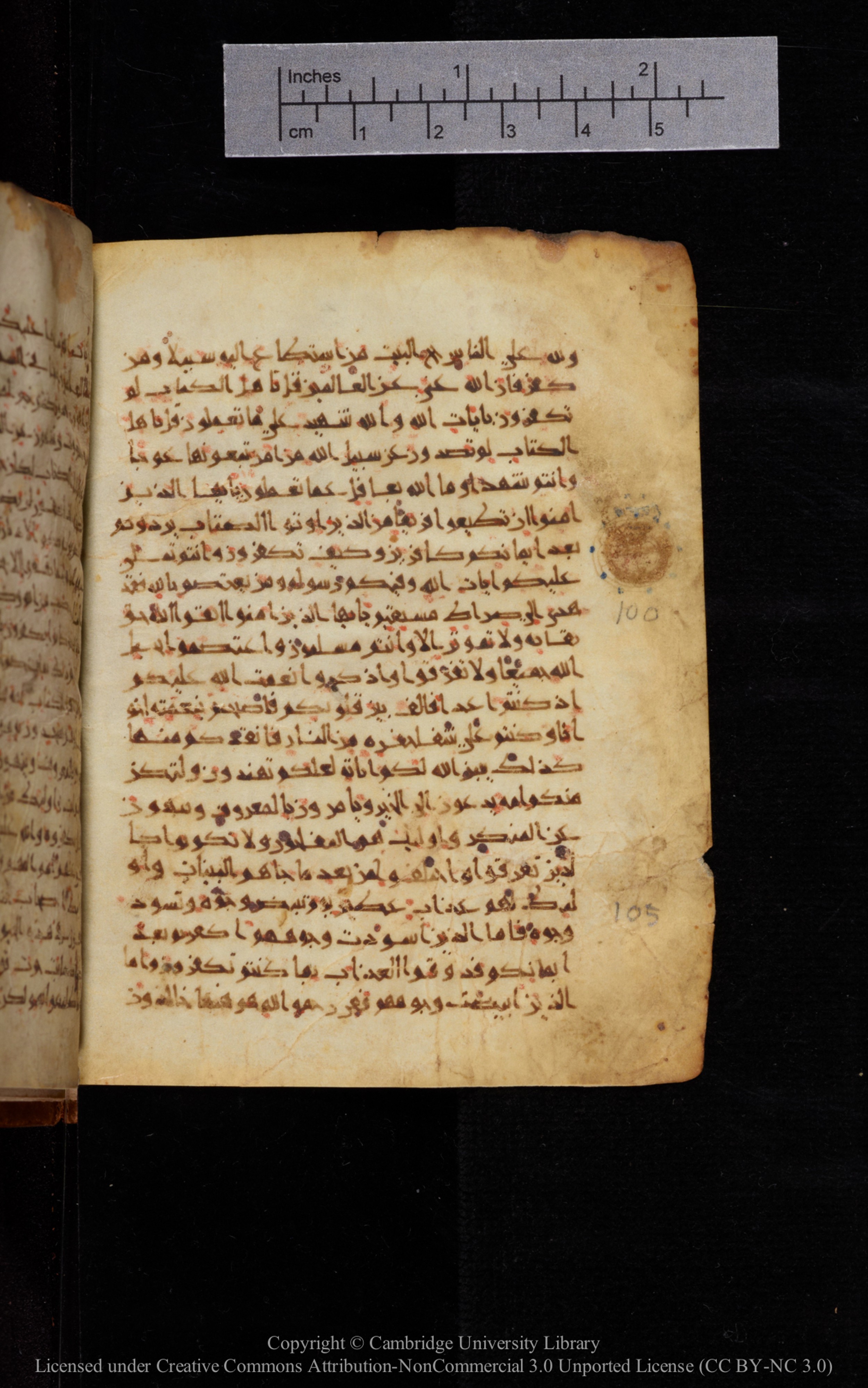 Cambridge University Library MS Add.1113 (Scan 2), in new style I script, showing Surah 3:97 from 10th or 11th Century AD found in Sinai Peninsula, currently housed at Cambridge University Library, Cambridge, UK