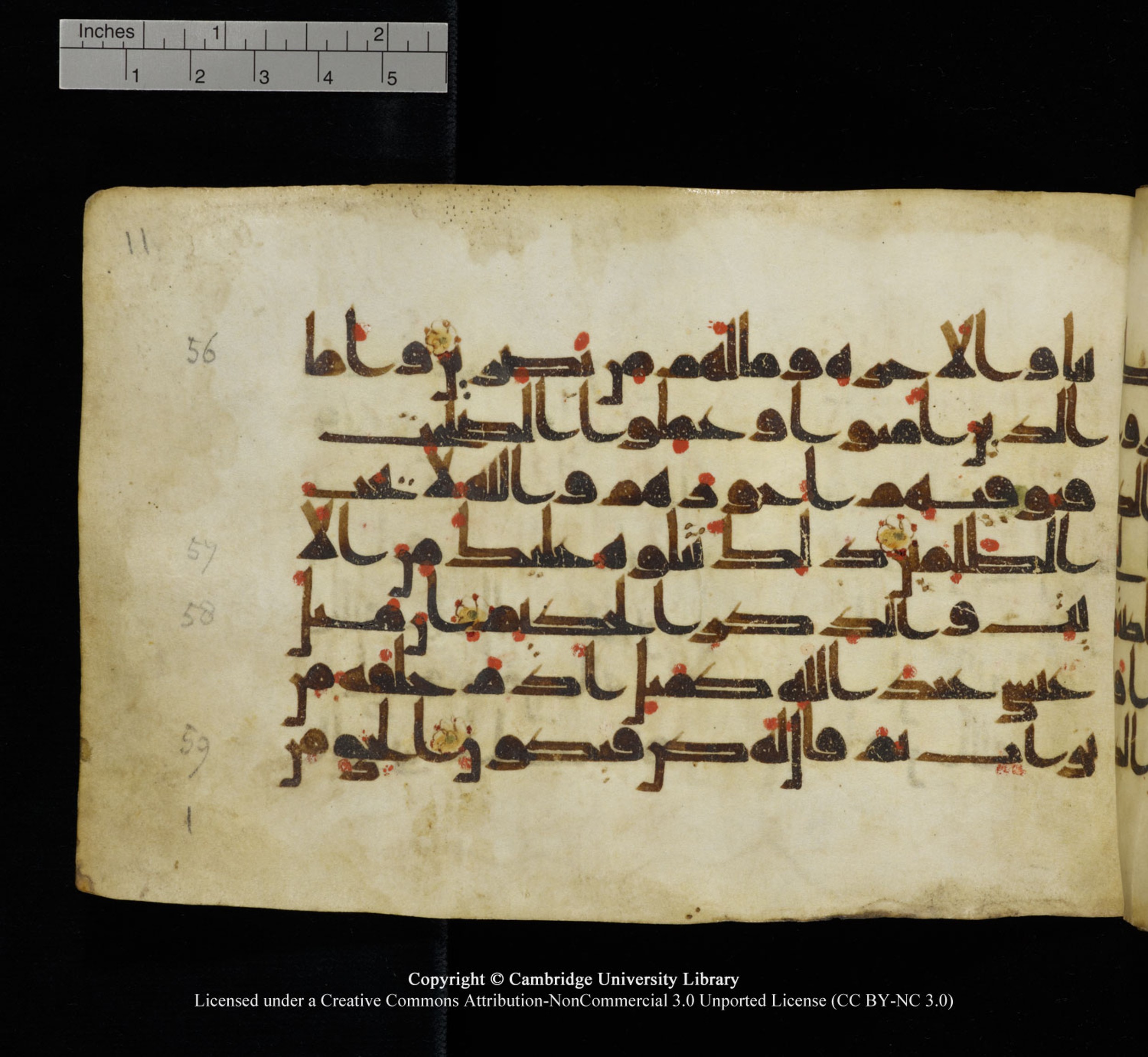 Cambridge University Library, MS Add.1115, in kūfī D Va script, showing Surah 3:59 from 9th or 10th Century AD found in Sinai Peninsula, currently housed at Cambridge University Library, Cambridge