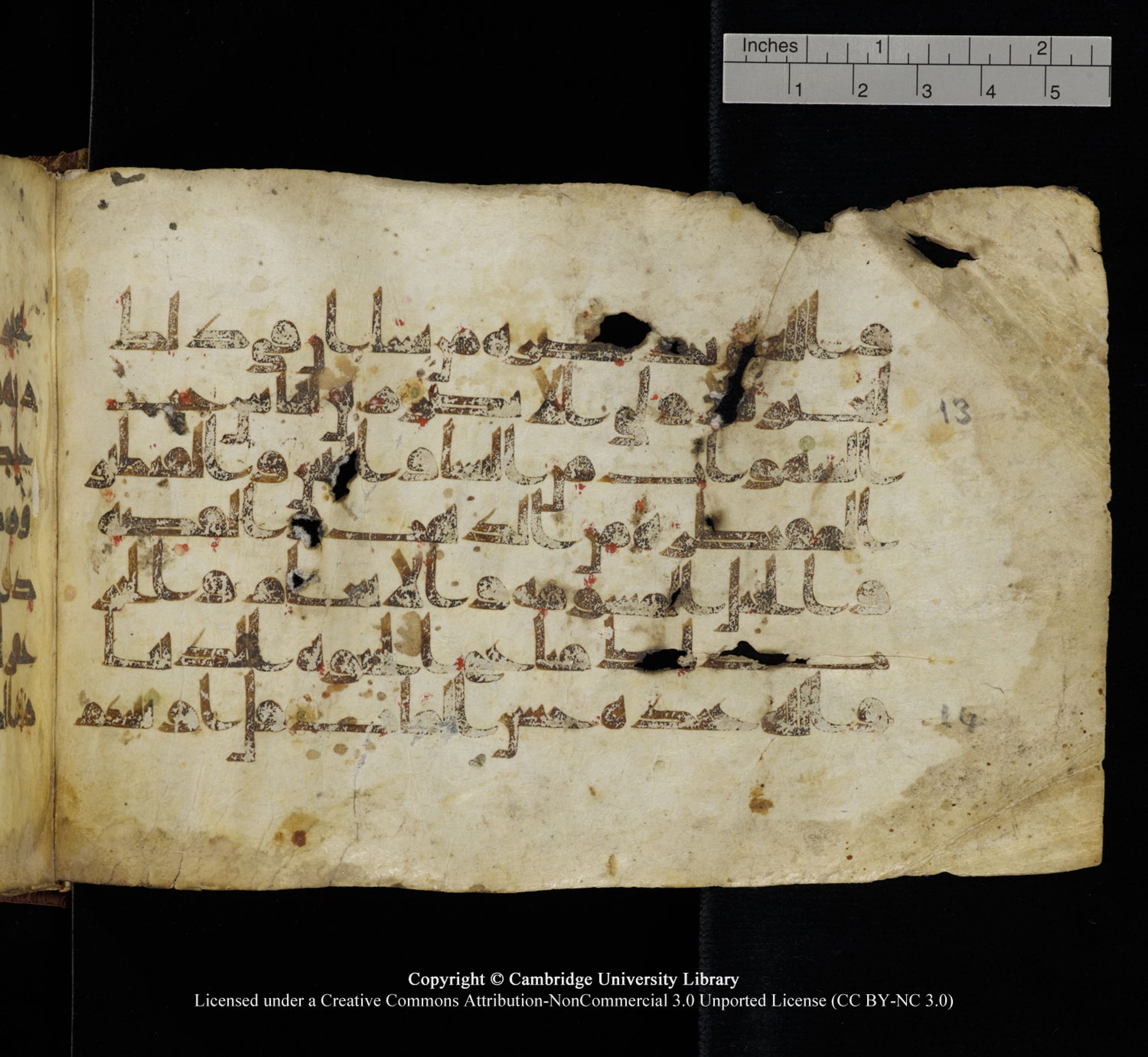 Cambridge University Library, MS Add.1115, in kūfī D Va script, showing Surah 3:14 from 9th or 10th Century AD found in Sinai Peninsula, currently housed at Cambridge University Library, Cambridge