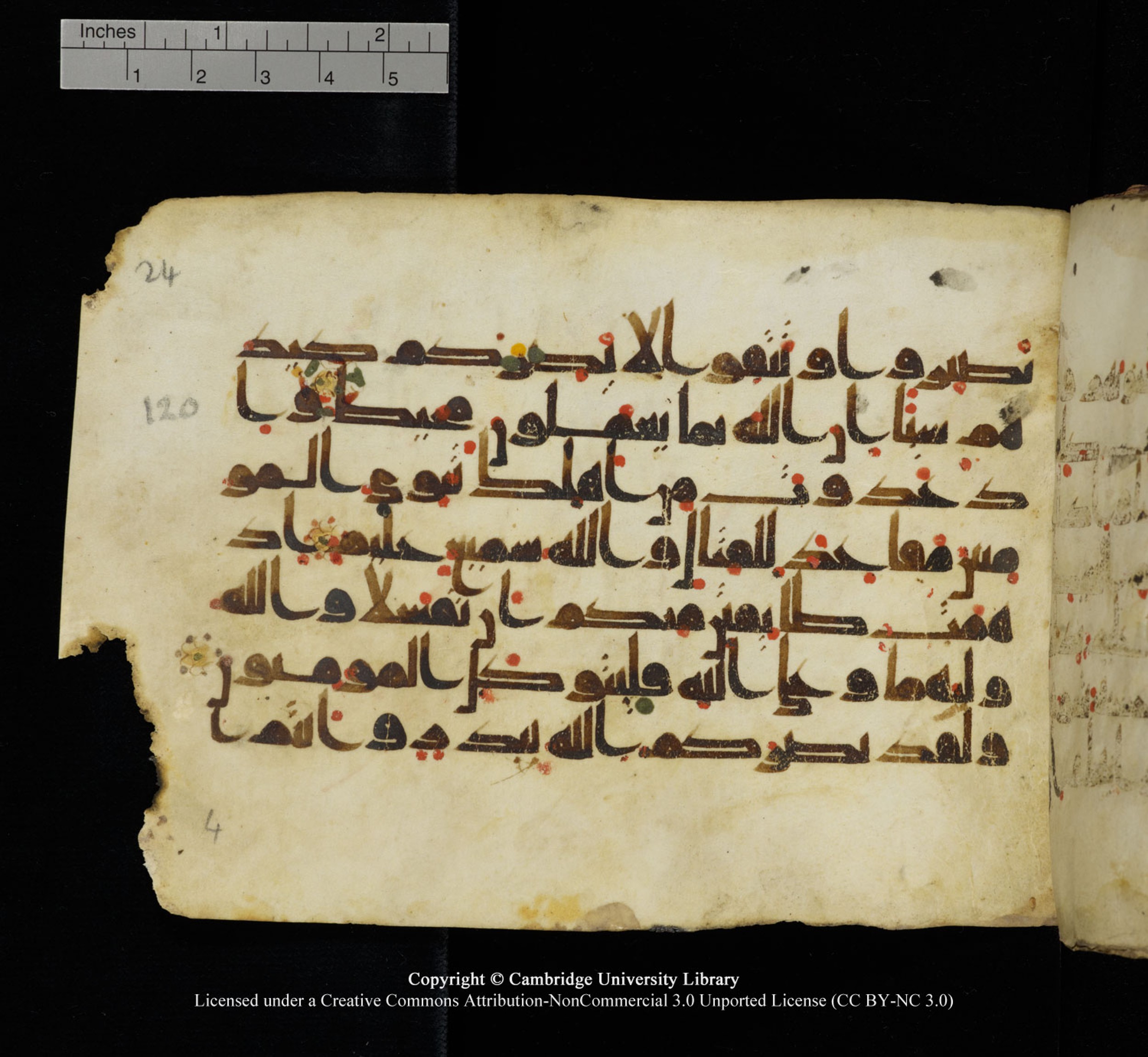 Cambridge University Library, MS Add.1115, in kūfī D Va script, showing Surah 3:122 from 9th or 10th Century AD found in Sinai Peninsula, currently housed at Cambridge University Library, Cambridge