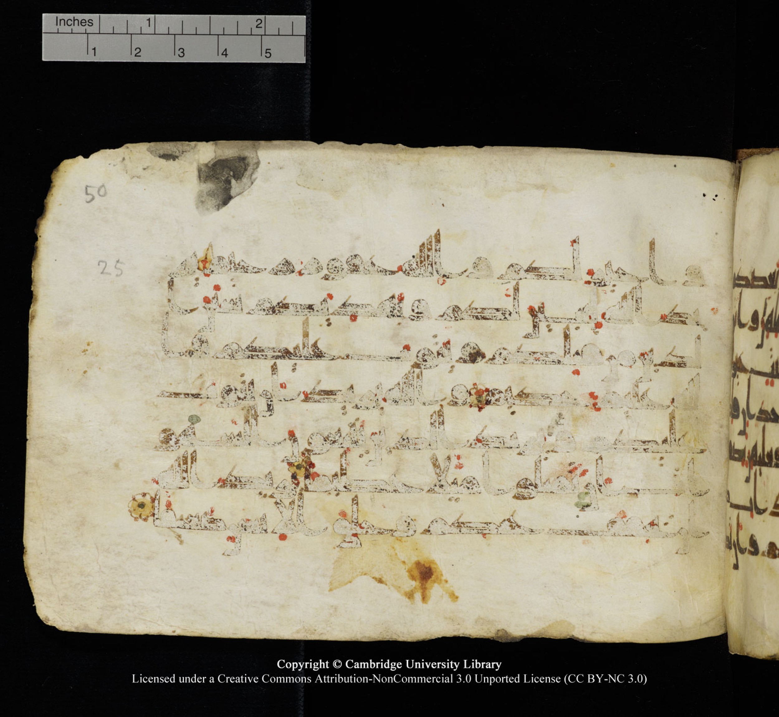 Cambridge University Library, MS Add.1115, in kūfī D Va script, showing Surah 4:27 from 9th or 10th Century AD found in Sinai Peninsula, currently housed at Cambridge University Library, Cambridge