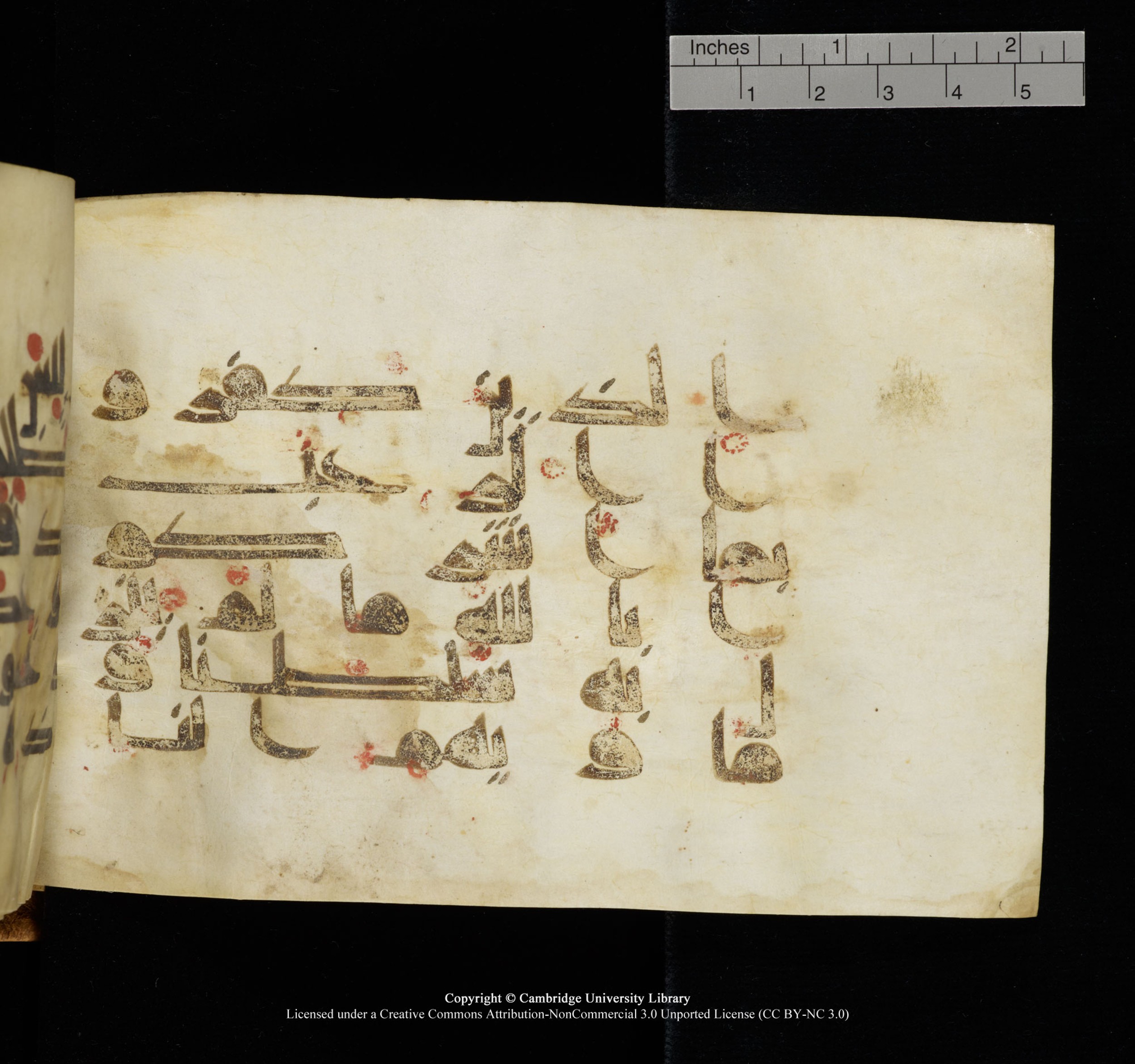 Cambridge, Cambridge University Library, MS Add.1117 (Scan 2), in kūfī D II script, showing Surah 3:151 from 9th or 10th Century AD found in Sinai Peninsula, currently housed at Cambridge University Library, Cambridge
