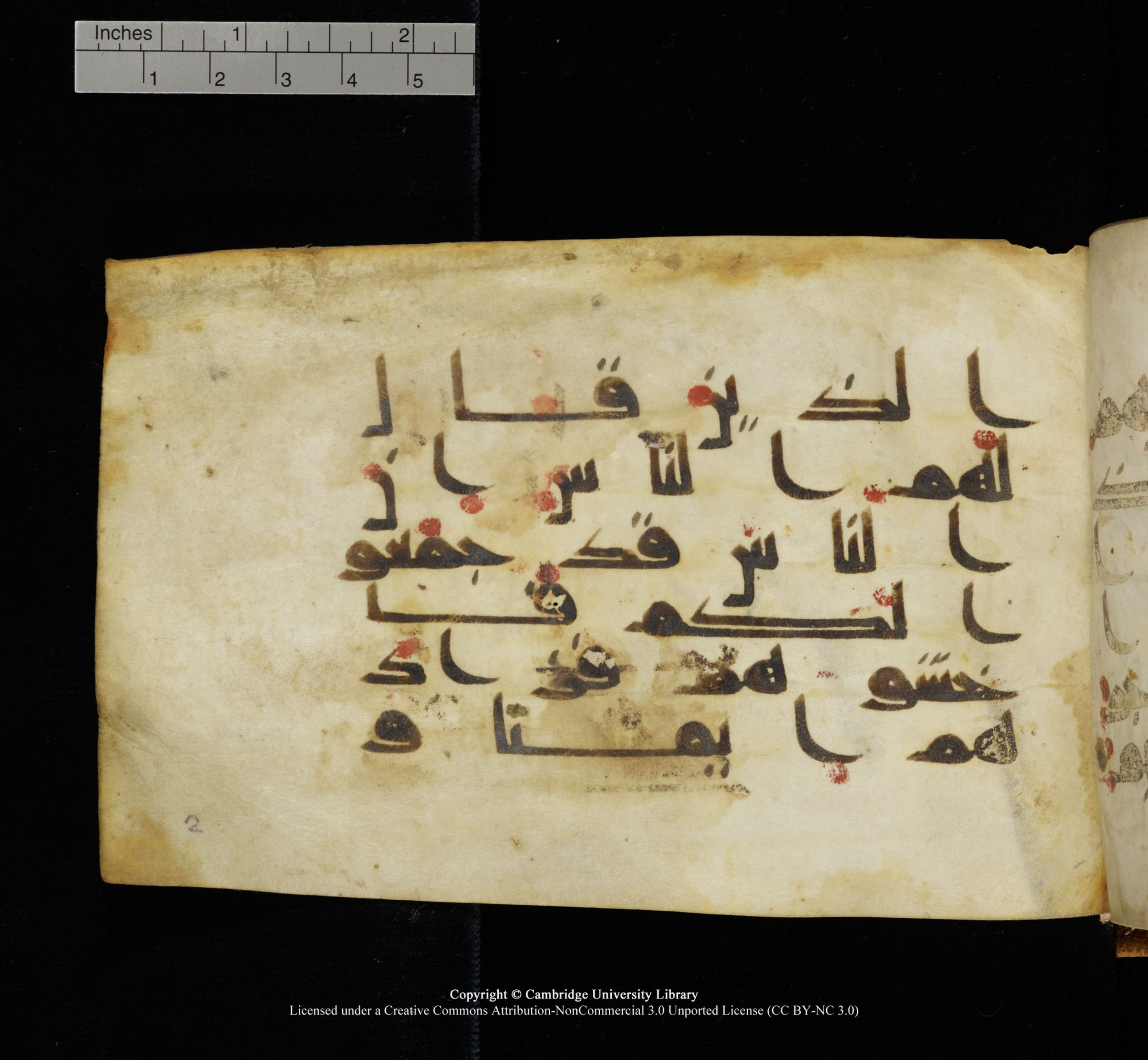 Cambridge, Cambridge University Library, MS Add.1117 (Scan 1), in kūfī D II script, showing Surah 3:173 from 9th or 10th Century AD found in Sinai Peninsula, currently housed at Cambridge University Library, Cambridge