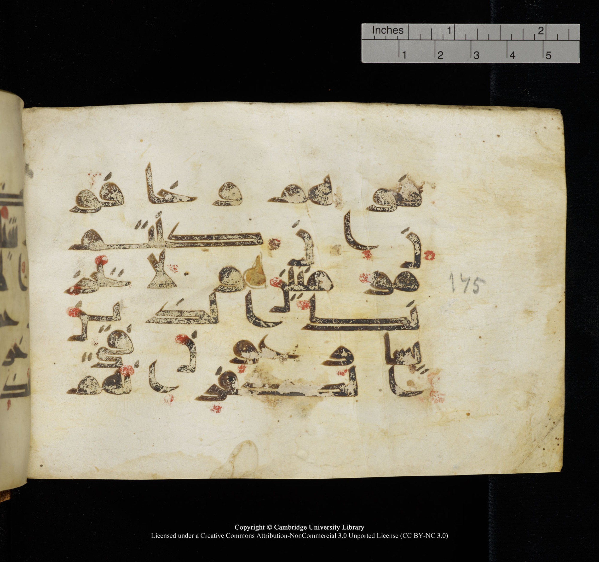 Cambridge, Cambridge University Library, MS Add.1117 (Scan 2), in kūfī D II script, showing Surah 3:175 from 9th or 10th Century AD found in Sinai Peninsula, currently housed at Cambridge University Library, Cambridge