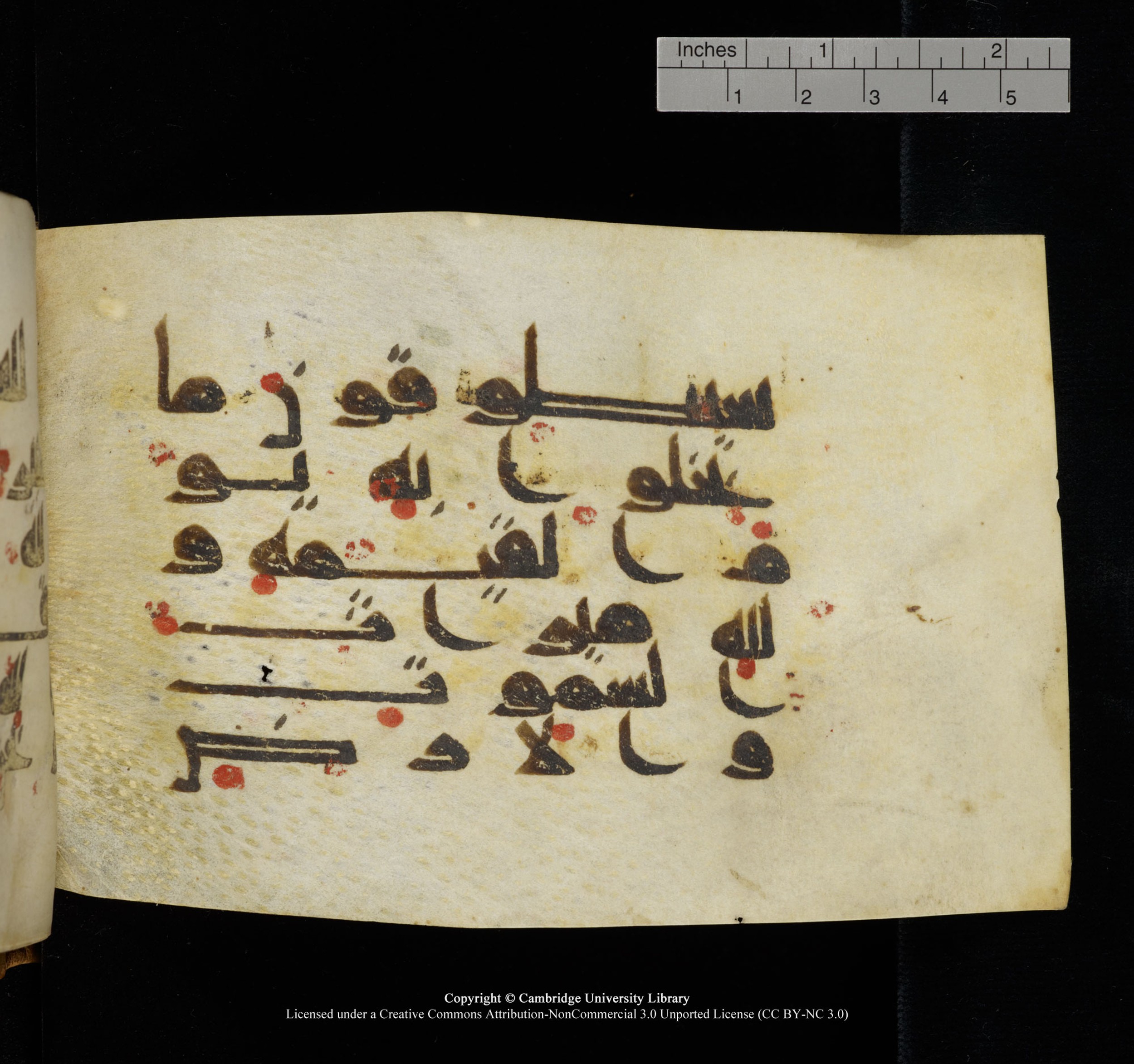 Cambridge, Cambridge University Library, MS Add.1117, in kūfī D II script, showing Surah 3:180 from 9th or 10th Century AD found in Sinai Peninsula, currently housed at Cambridge University Library, Cambridge