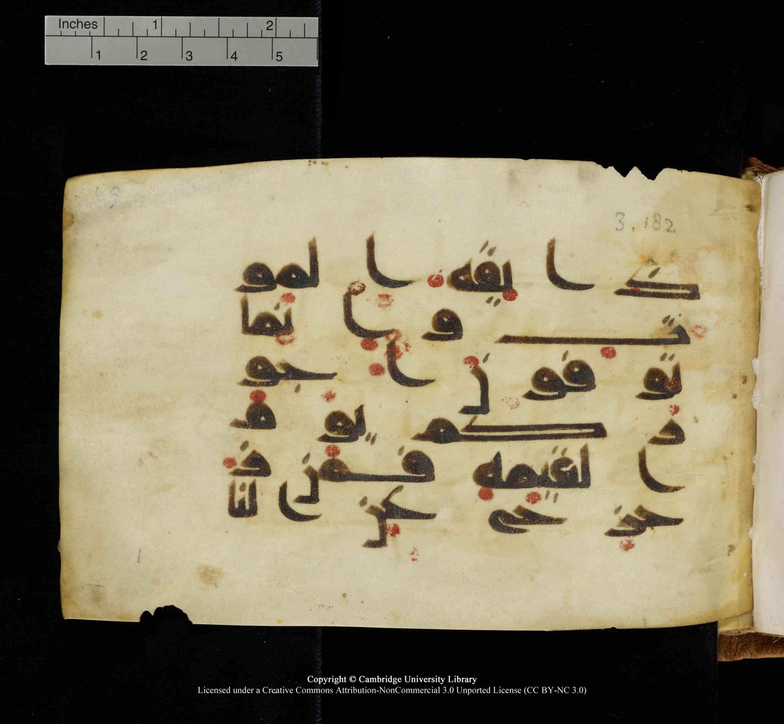 Cambridge, Cambridge University Library, MS Add.1117 (Scan 1), in kūfī D II script, showing Surah 3:185 from 9th or 10th Century AD found in Sinai Peninsula, currently housed at Cambridge University Library, Cambridge