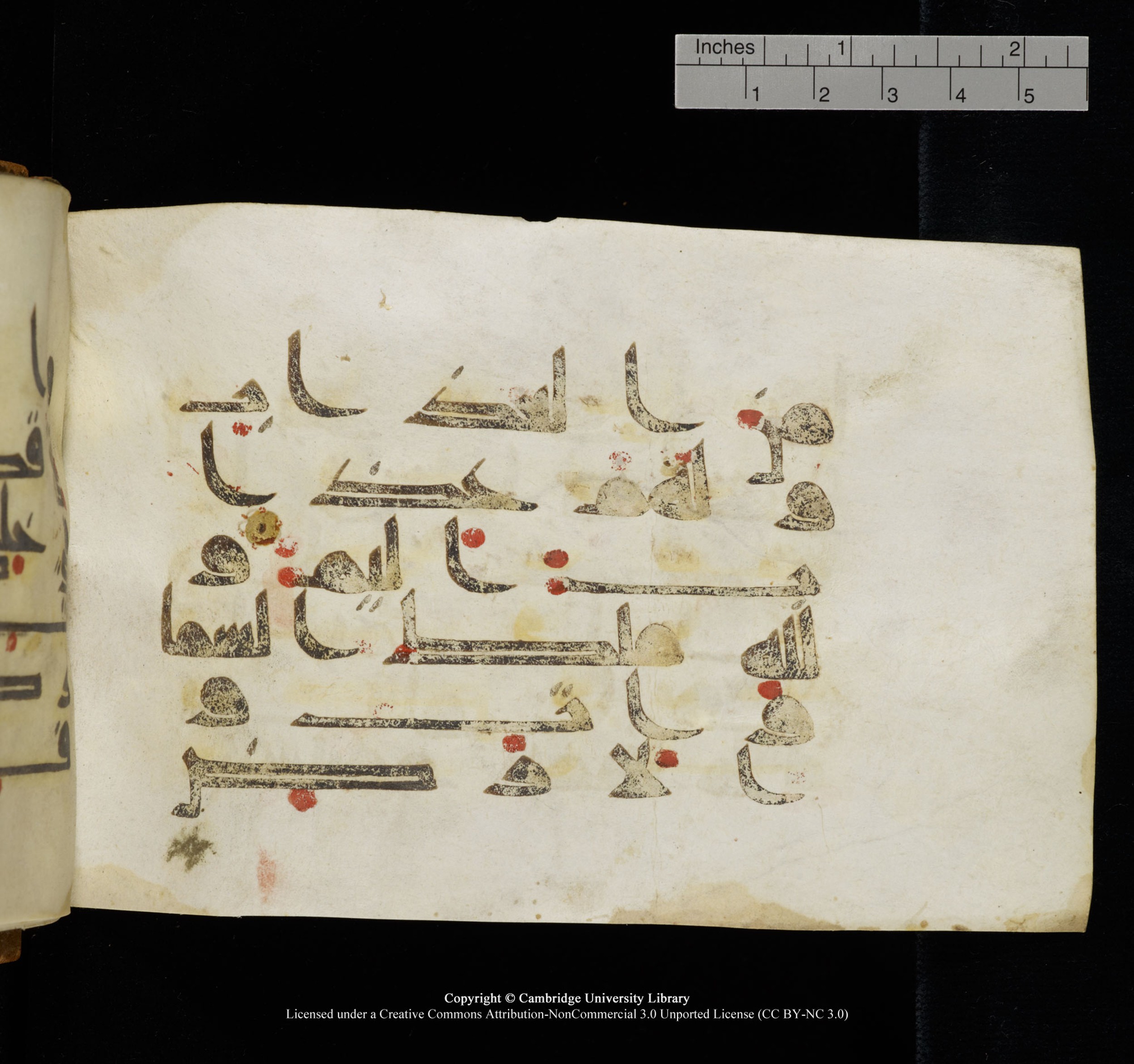 Cambridge, Cambridge University Library, MS Add.1117 (Scan 1), in kūfī D II script, showing Surah 3:189 from 9th or 10th Century AD found in Sinai Peninsula, currently housed at Cambridge University Library, Cambridge