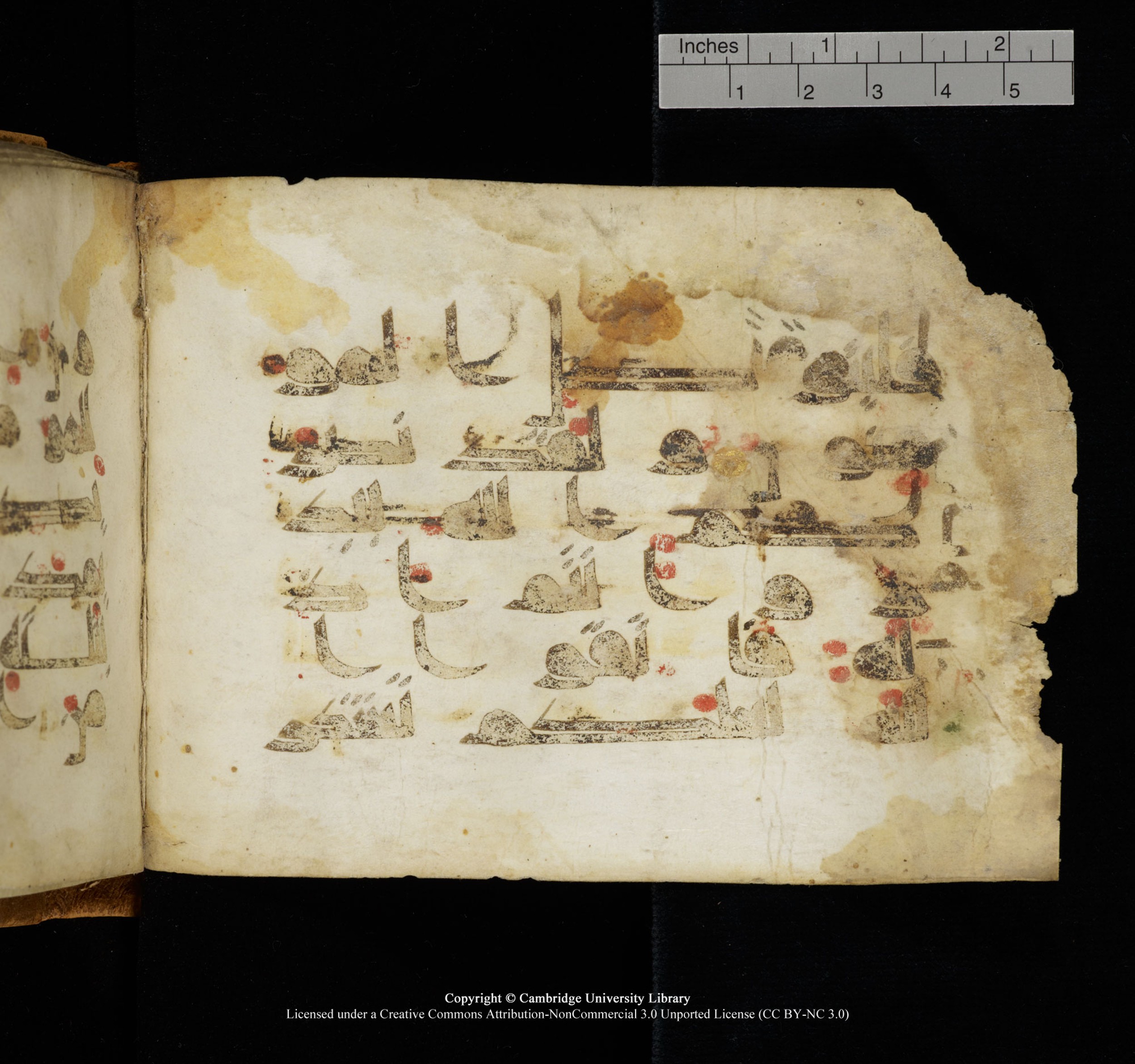 Cambridge, Cambridge University Library, MS Add.1117 (Scan 2), in kūfī D II script, showing Surah 3:122 from 9th or 10th Century AD found in Sinai Peninsula, currently housed at Cambridge University Library, Cambridge