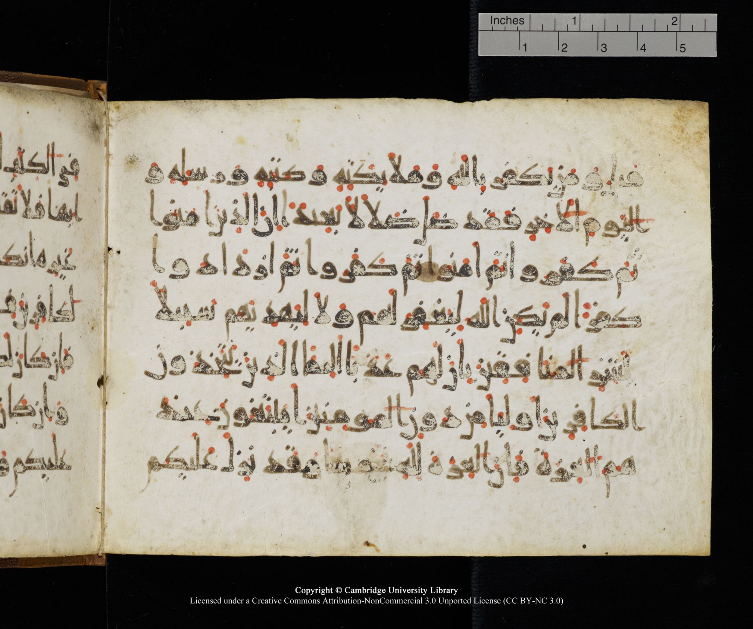 Cambridge MS Add.1119 (Scan 2), in Abbasid New Style script, showing Surah 4:136 from 9th or 10th Century AD found in Sinai Peninsula, currently housed at Cambridge University Library, Cambridge