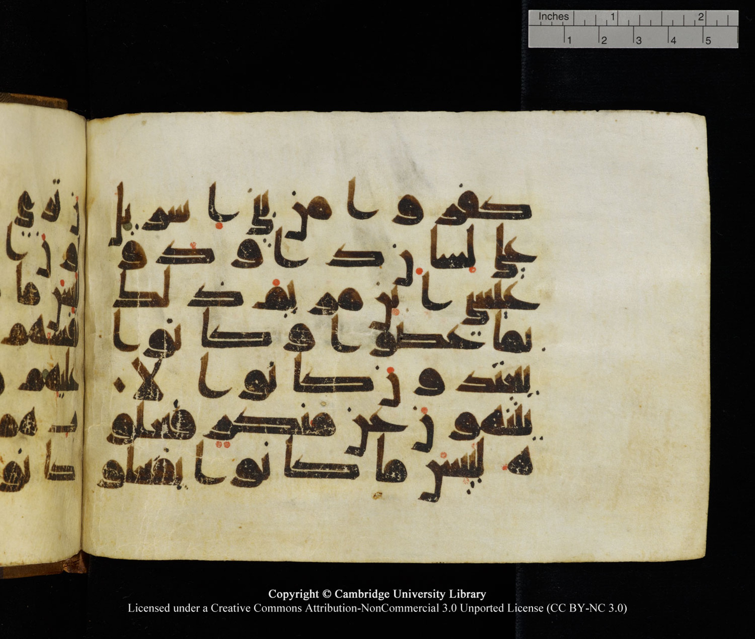 Cambridge University Library MS Add.1120 (Scan 1), in kūfī D.IV script, showing Surah 5:79 from 9th or 10th Century AD found in Sinai Peninsula, Egypt, currently housed at Cambridge University Library, Cambridge, UK