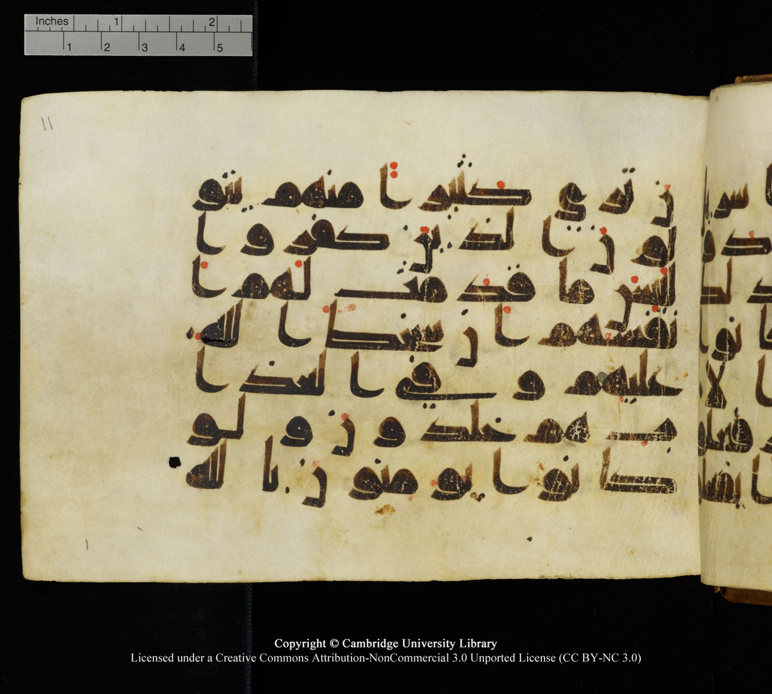 Cambridge University Library MS Add.1120 (Scan 2), in kūfī D.IV script, showing Surah 5:79 from 9th or 10th Century AD found in Sinai Peninsula, Egypt, currently housed at Cambridge University Library, Cambridge, UK