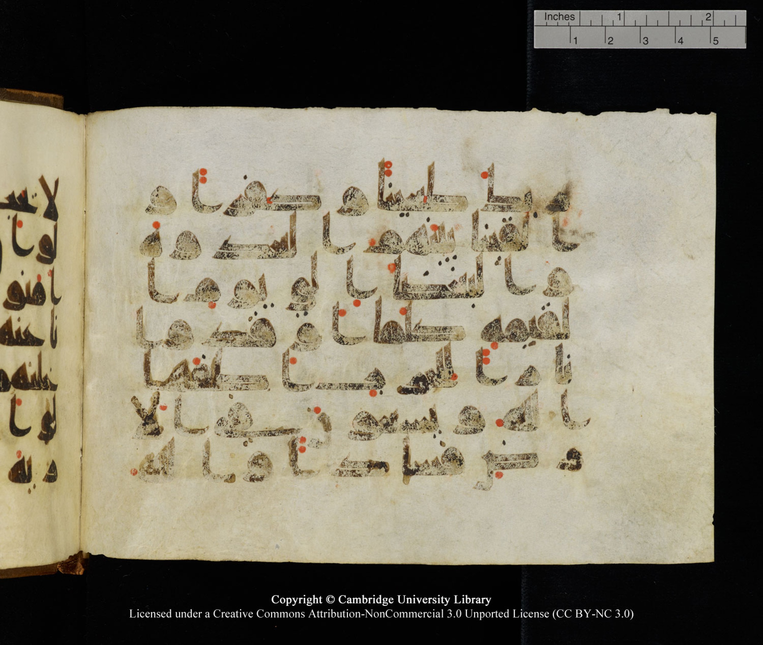 Cambridge University Library MS Add.1120 (Scan 2), in kūfī D.IV script, showing Surah 5:64 from 9th or 10th Century AD found in Sinai Peninsula, Egypt, currently housed at Cambridge University Library, Cambridge, UK