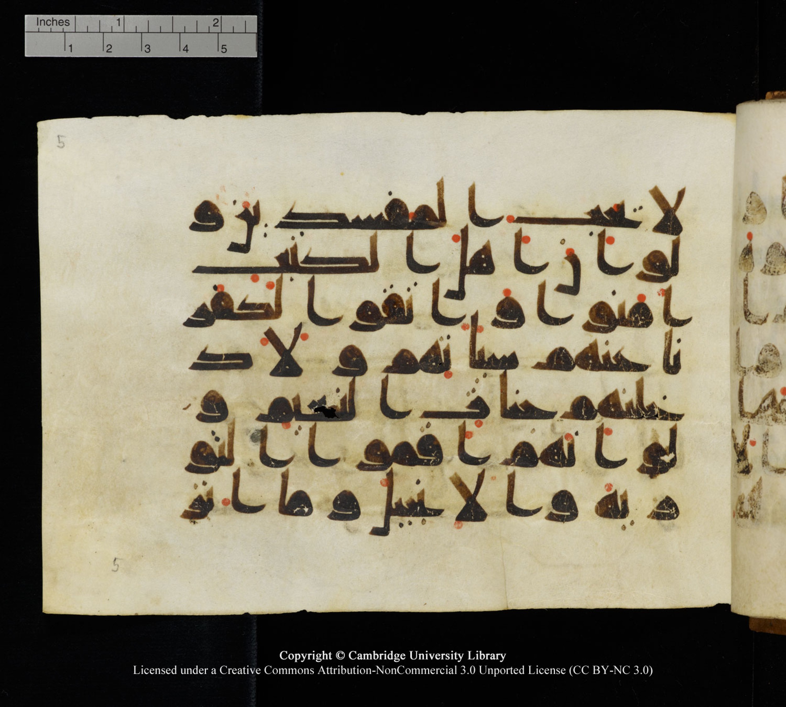 Cambridge University Library MS Add.1120, in kūfī D.IV script, showing Surah 5:65 from 9th or 10th Century AD found in Sinai Peninsula, Egypt, currently housed at Cambridge University Library, Cambridge, UK