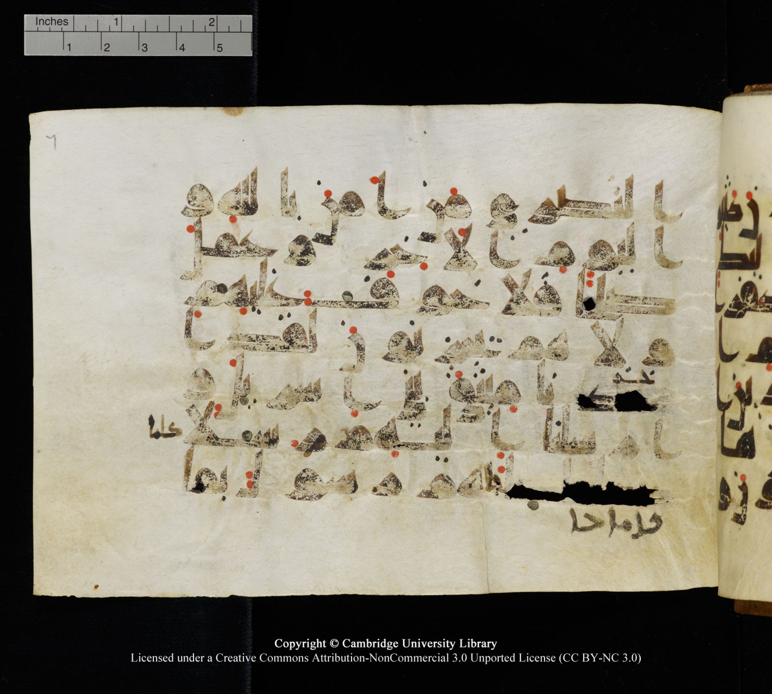 Cambridge University Library MS Add.1120 (Scan 2), in kūfī D.IV script, showing Surah 5:69 from 9th or 10th Century AD found in Sinai Peninsula, Egypt, currently housed at Cambridge University Library, Cambridge, UK