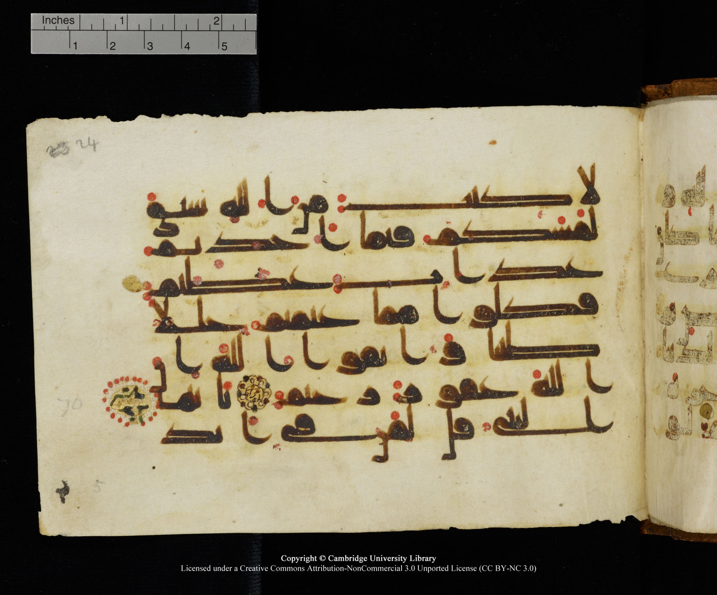 MS Add.1124, in kūfī D I script, showing Surah 8:69 from 9th to 10th Century AD found in Sinai Peninsula, currently housed at Cambridge University Library, Cambridge