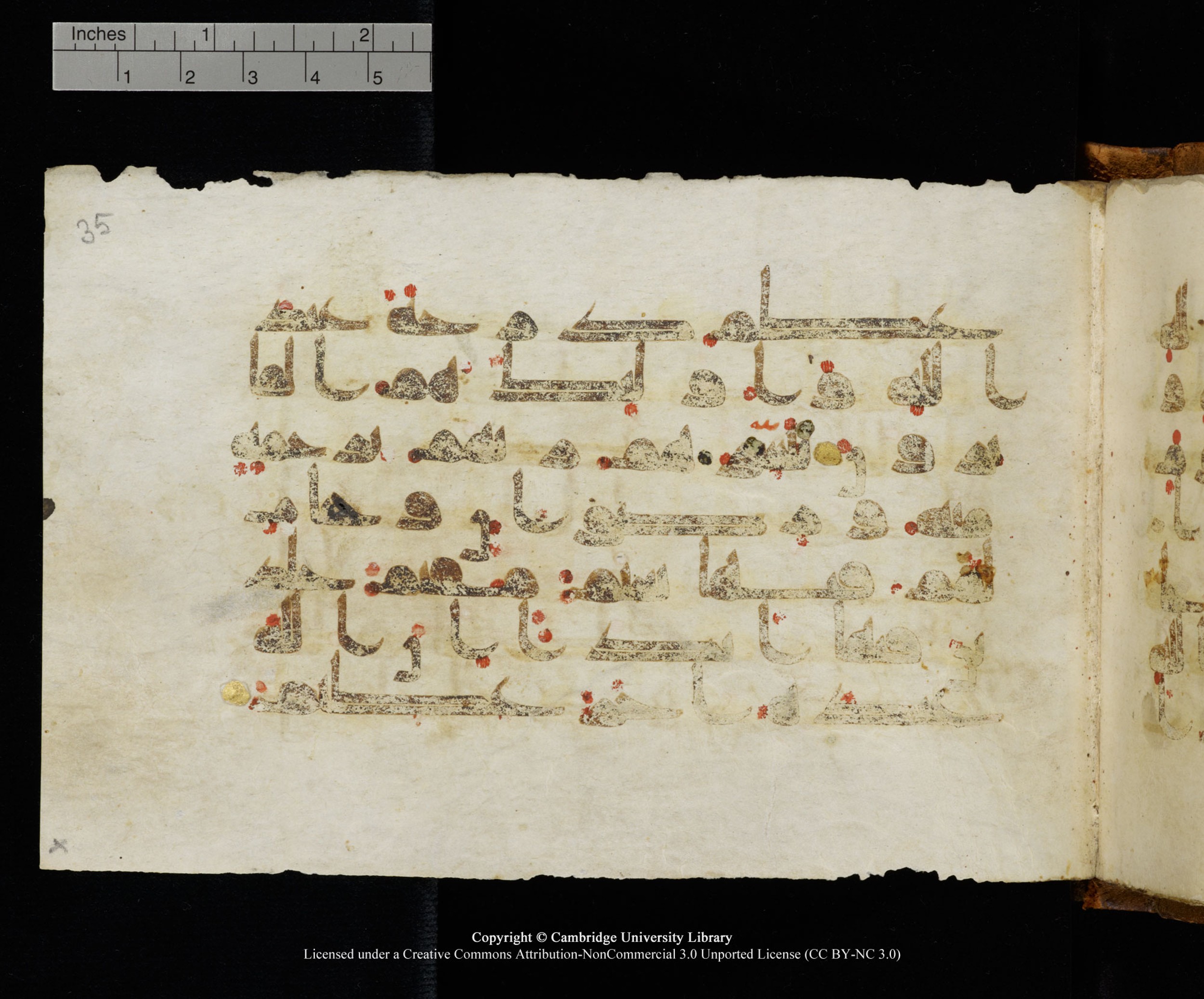 MS Add.1124, in kūfī D I script, showing Surah 9:21 from 9th to 10th Century AD found in Sinai Peninsula, currently housed at Cambridge University Library, Cambridge