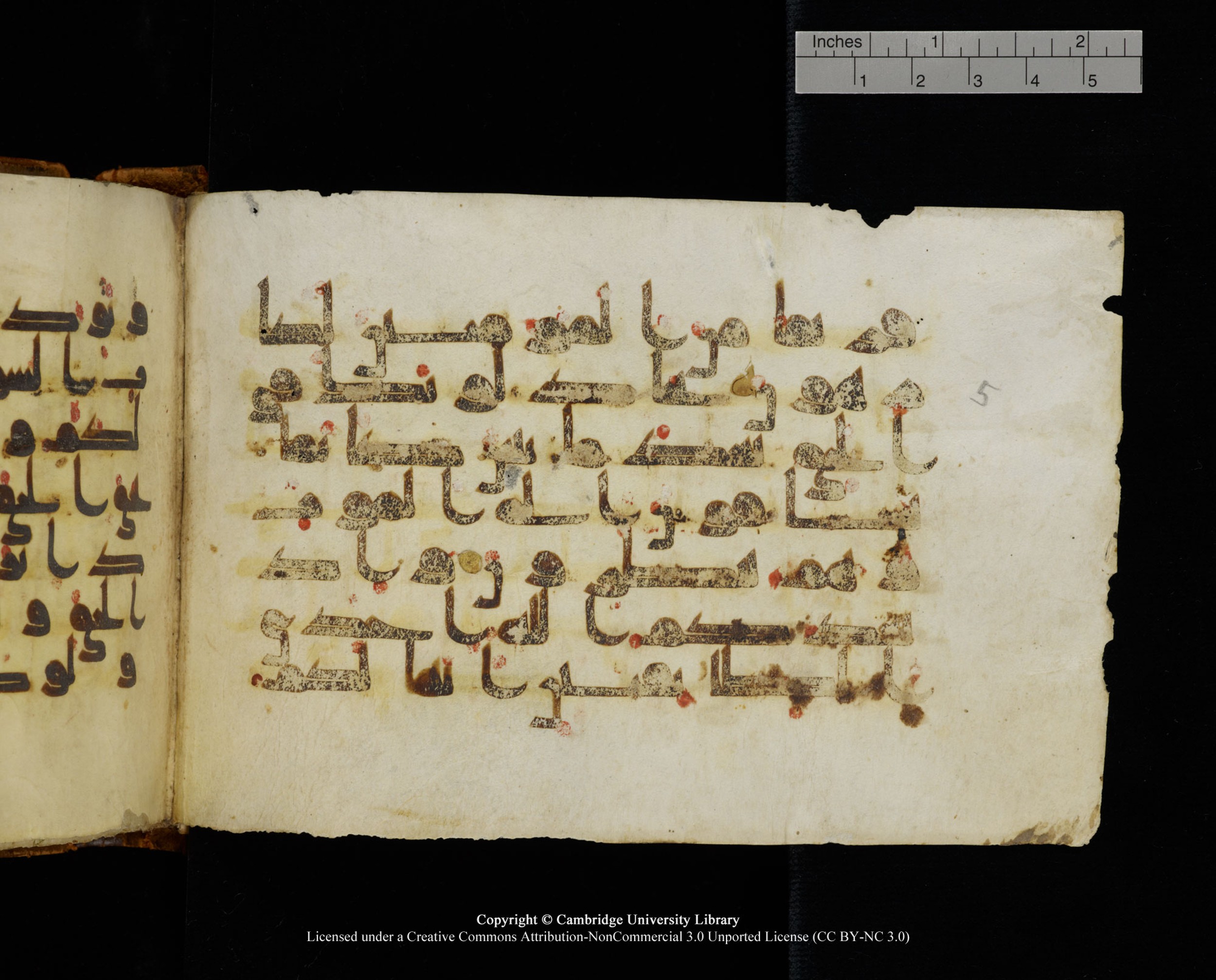 MS Add.1124, in kūfī D I script, showing Surah 8:7 from 9th to 10th Century AD found in Sinai Peninsula, currently housed at Cambridge University Library, Cambridge