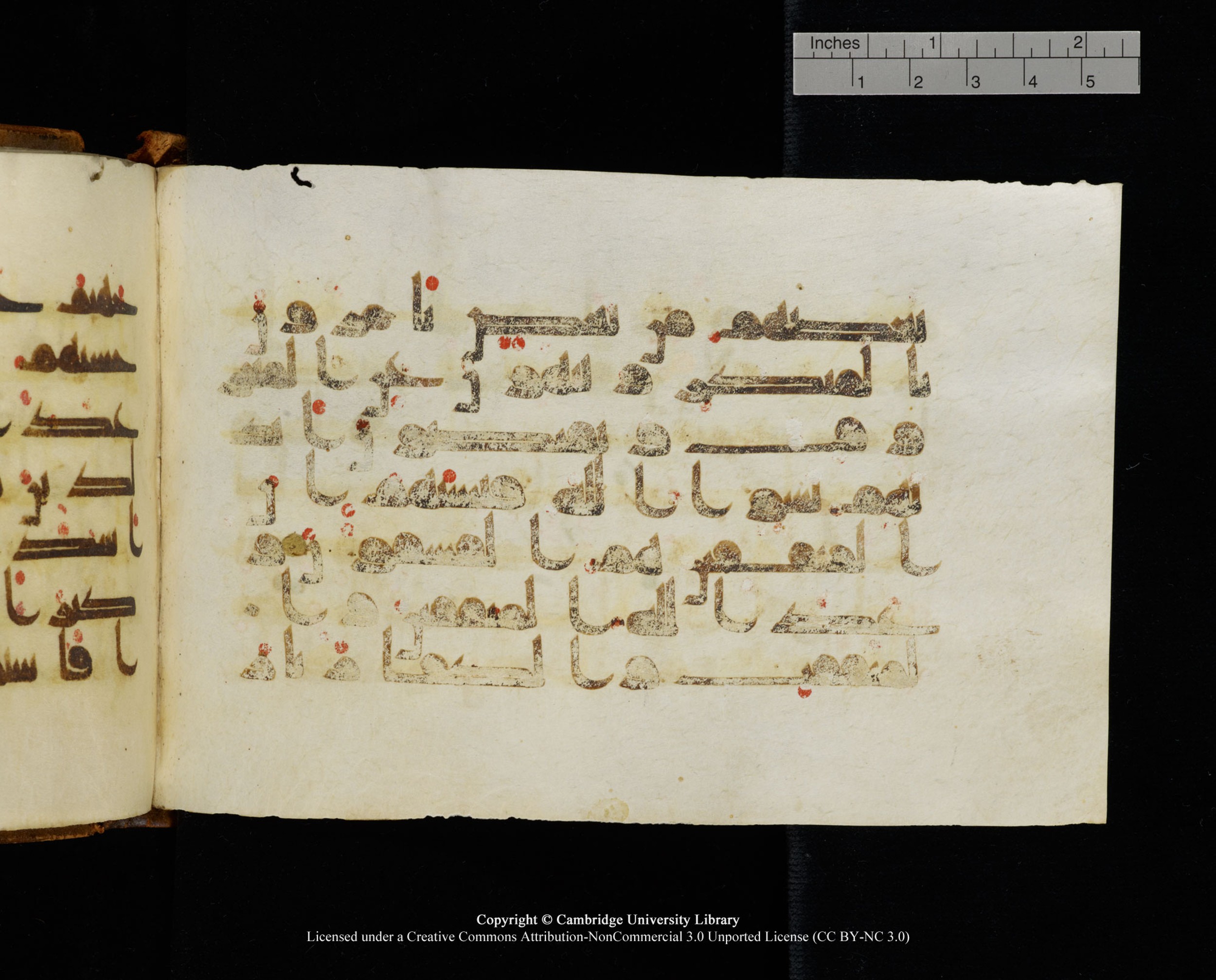 MS Add.1124 (Scan 2), in kūfī D I script, showing Surah 9:67 from 9th to 10th Century AD found in Sinai Peninsula, currently housed at Cambridge University Library, Cambridge