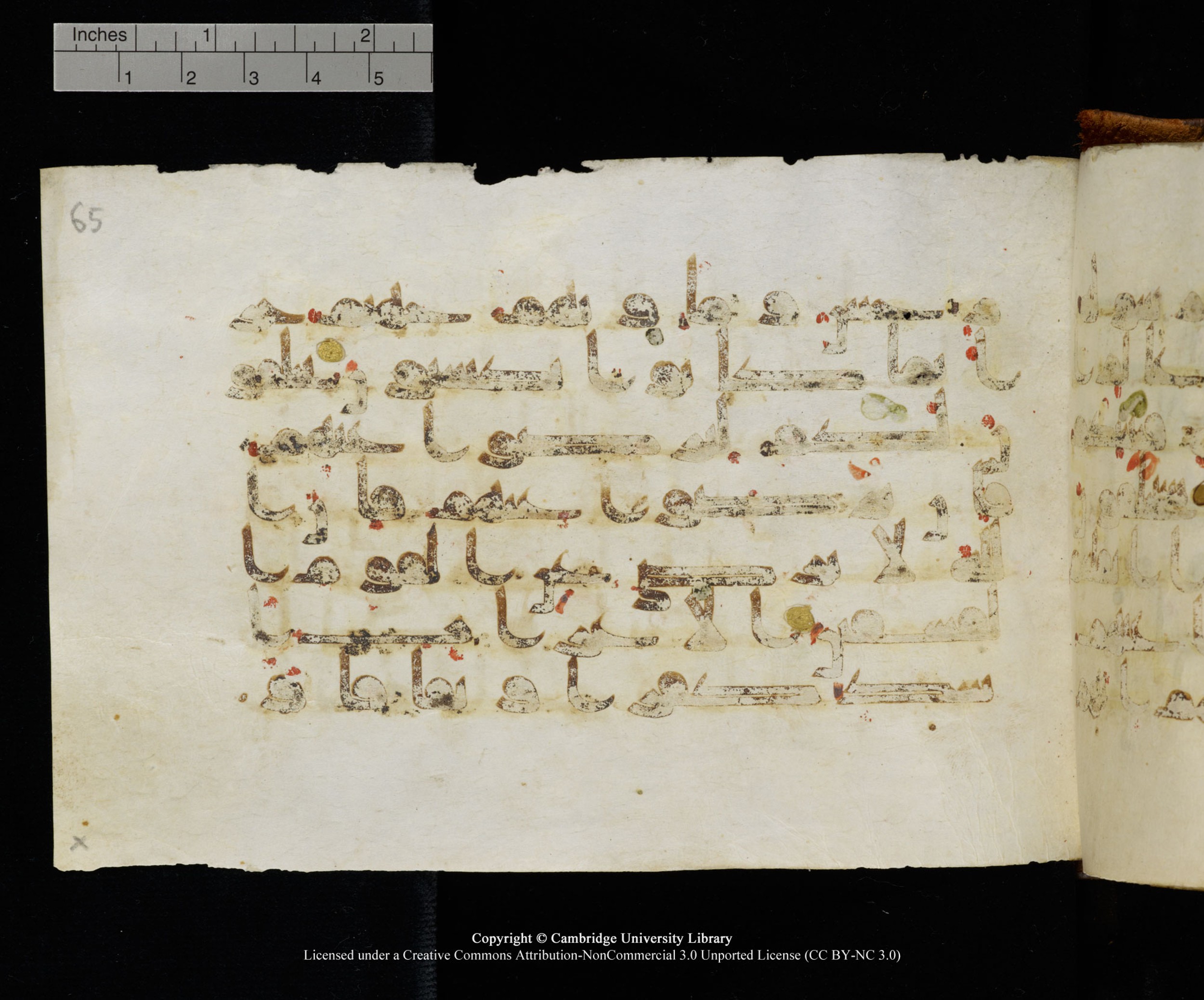 MS Add.1124 (Scan 1), in kūfī D I script, showing Surah 9:97 from 9th to 10th Century AD found in Sinai Peninsula, currently housed at Cambridge University Library, Cambridge