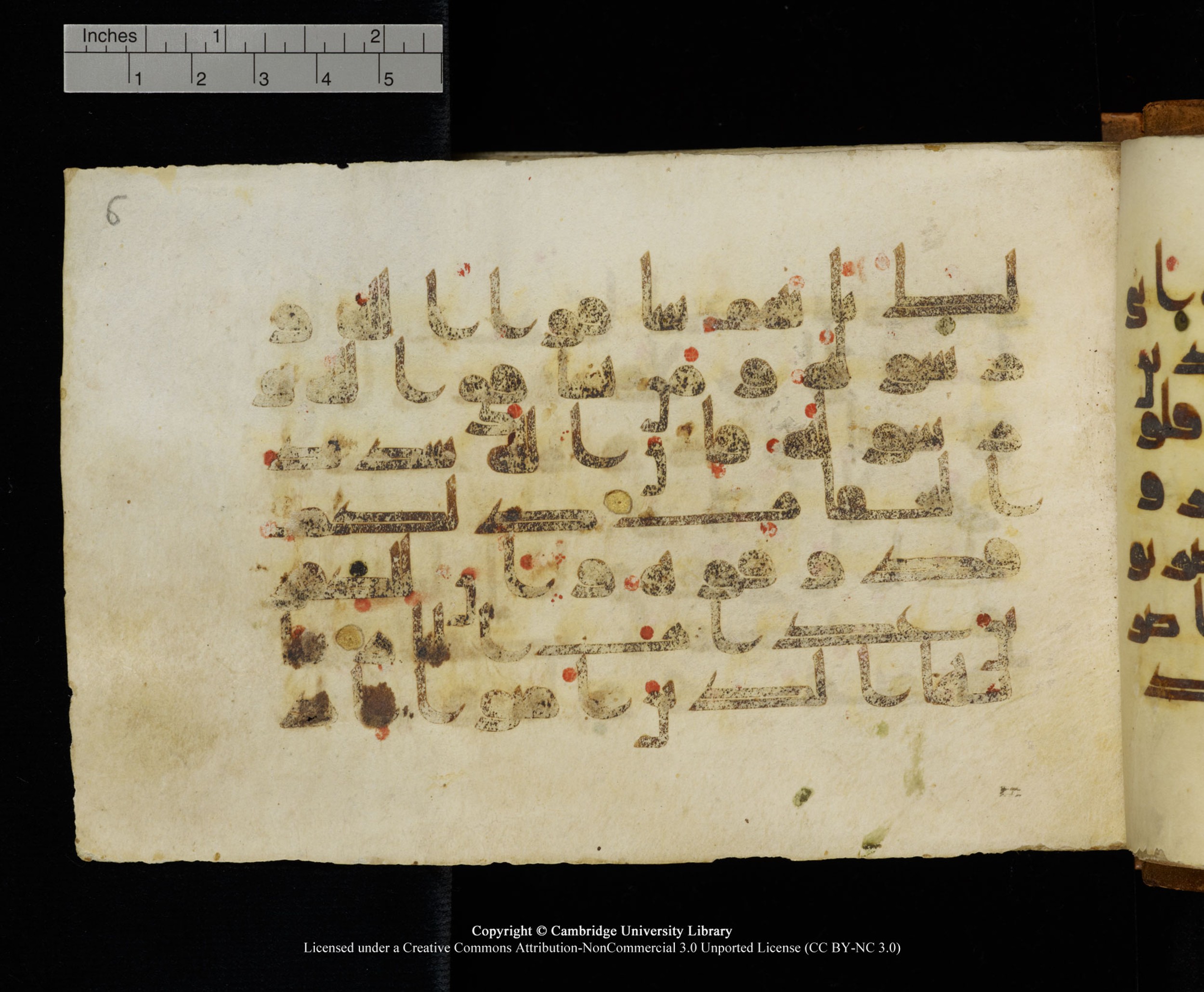 MS Add.1124 (Scan 2), in kūfī D I script, showing Surah 8:13 from 9th to 10th Century AD found in Sinai Peninsula, currently housed at Cambridge University Library, Cambridge