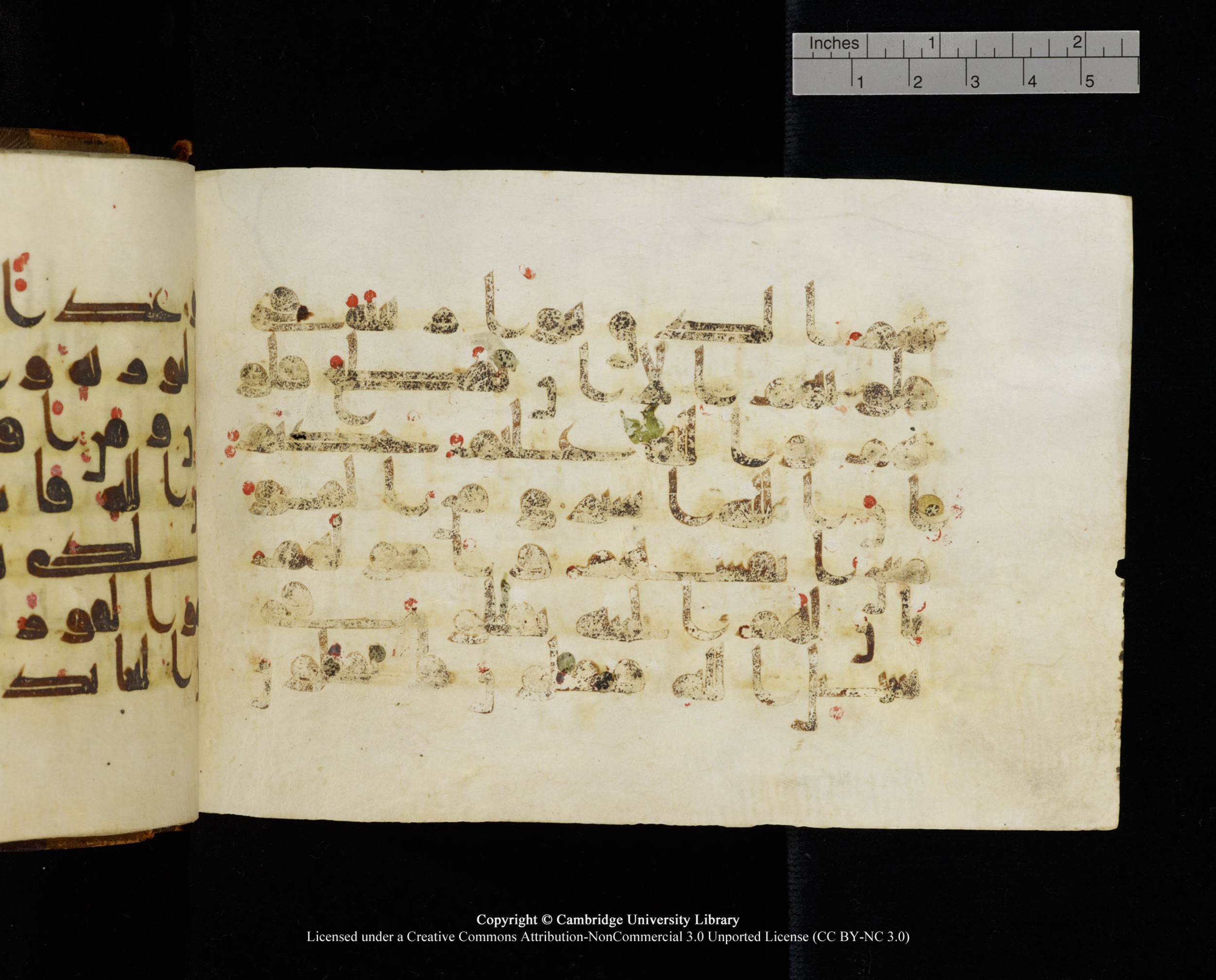 MS Add.1124 (Scan 2), in kūfī D I script, showing Surah 9:110 from 9th to 10th Century AD found in Sinai Peninsula, currently housed at Cambridge University Library, Cambridge