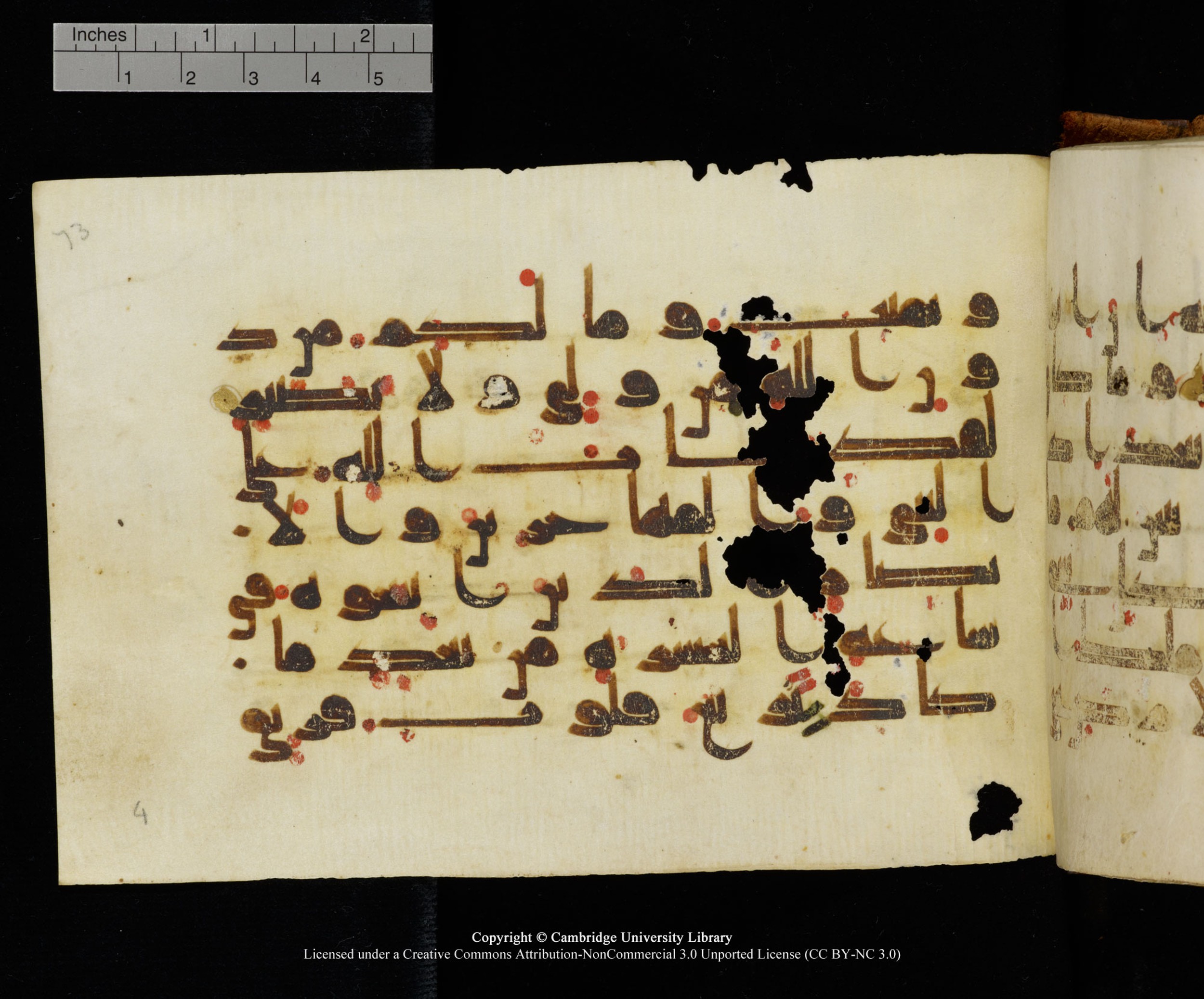 MS Add.1124, in kūfī D I script, showing Surah 9:116 from 9th to 10th Century AD found in Sinai Peninsula, currently housed at Cambridge University Library, Cambridge