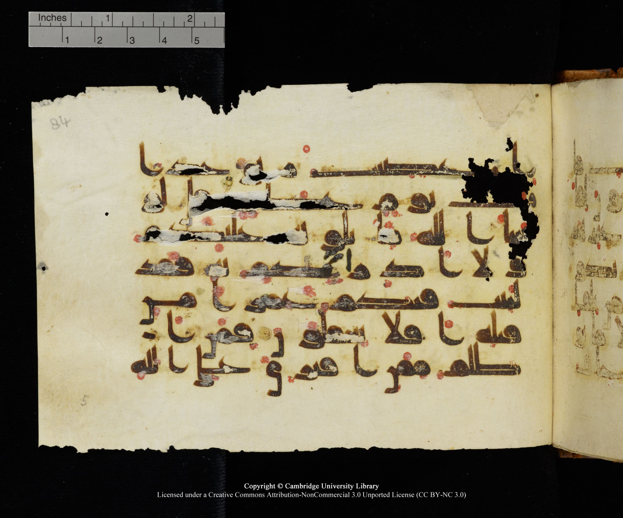 MS Add.1124, in kūfī D I script, showing Surah 10:16 from 9th to 10th Century AD found in Sinai Peninsula, currently housed at Cambridge University Library, Cambridge