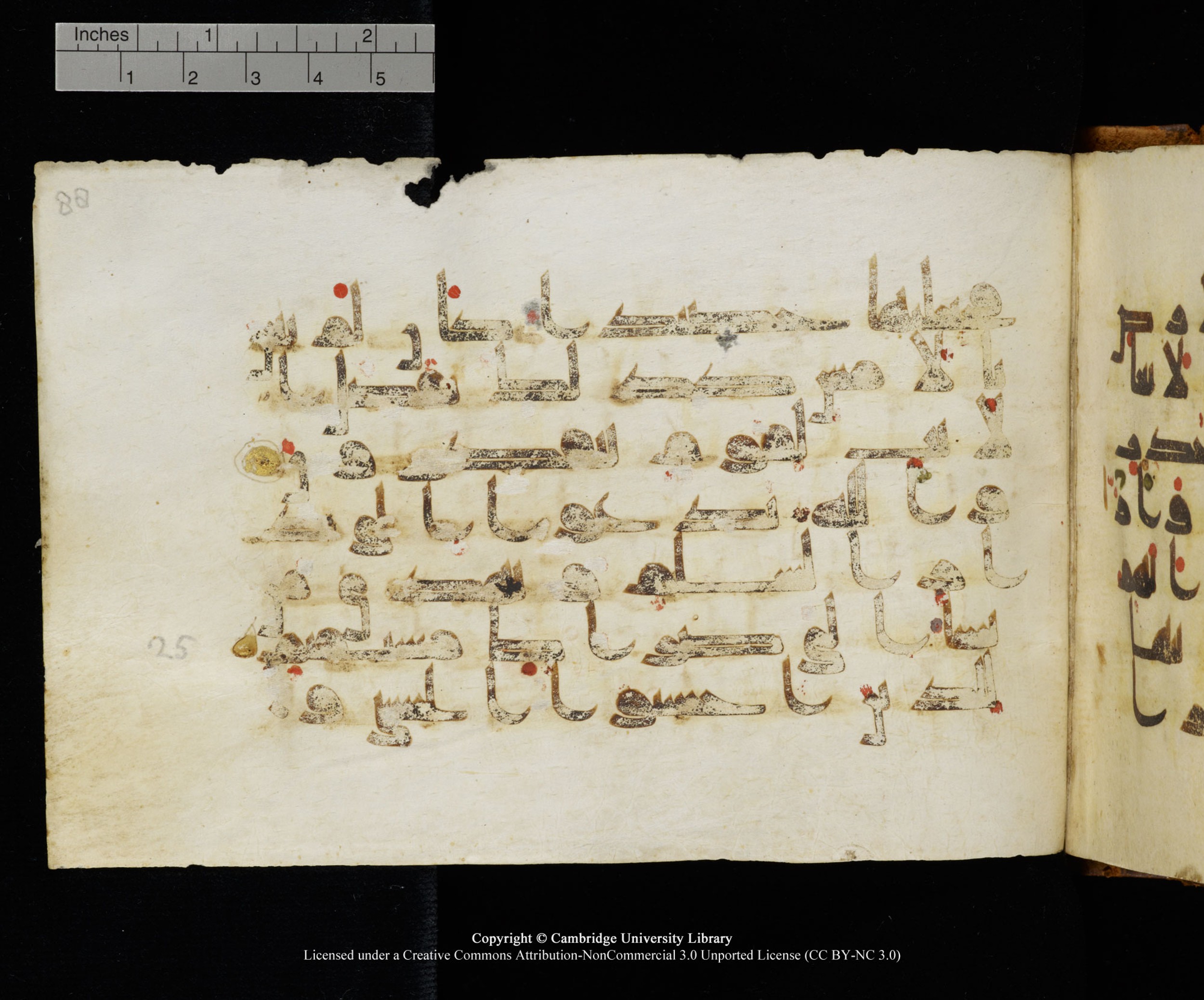 MS Add.1124, in kūfī D I script, showing Surah 10:25 from 9th to 10th Century AD found in Sinai Peninsula, currently housed at Cambridge University Library, Cambridge