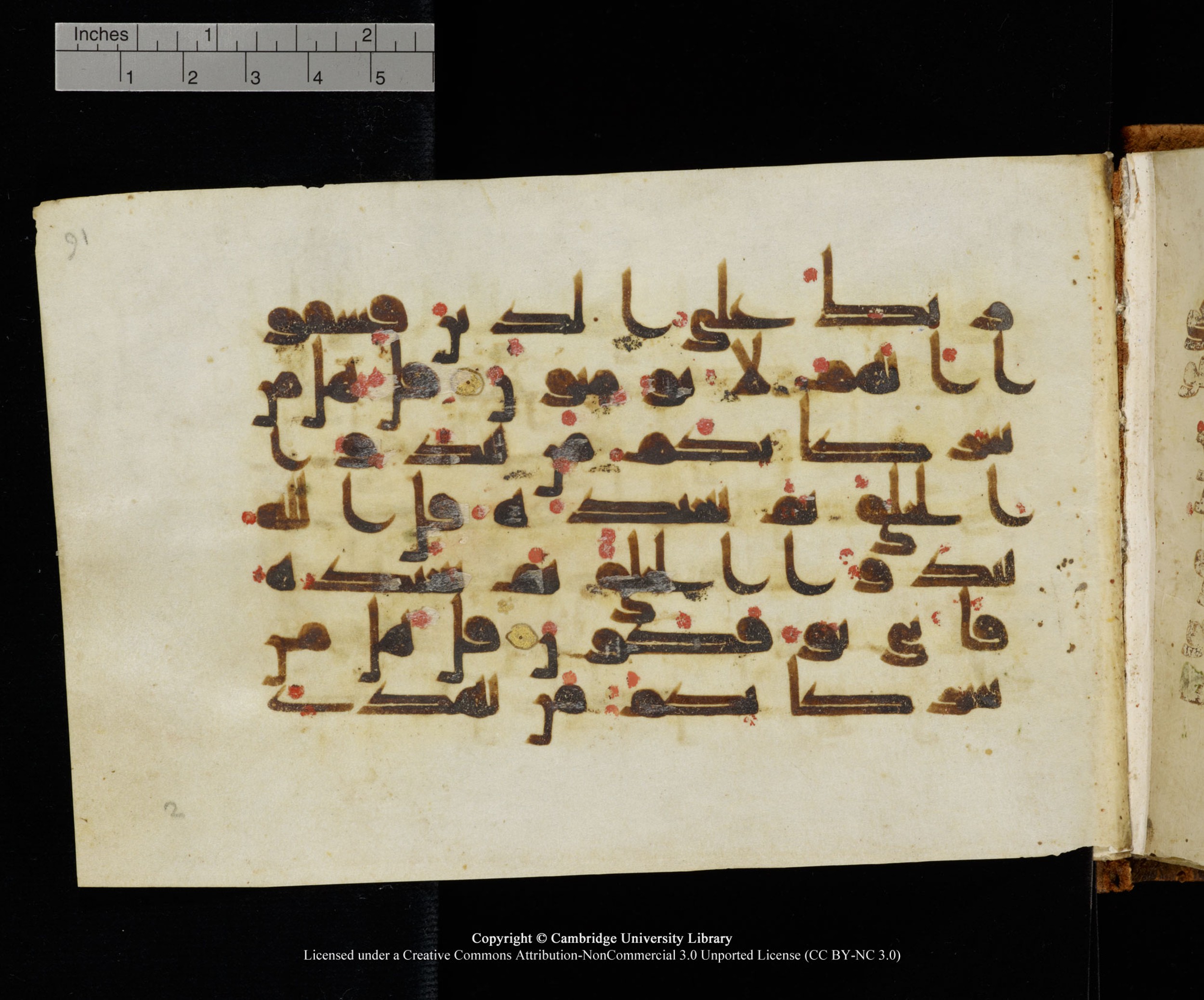 MS Add.1124 (Scan 1), in kūfī D I script, showing Surah 10:35 from 9th to 10th Century AD found in Sinai Peninsula, currently housed at Cambridge University Library, Cambridge