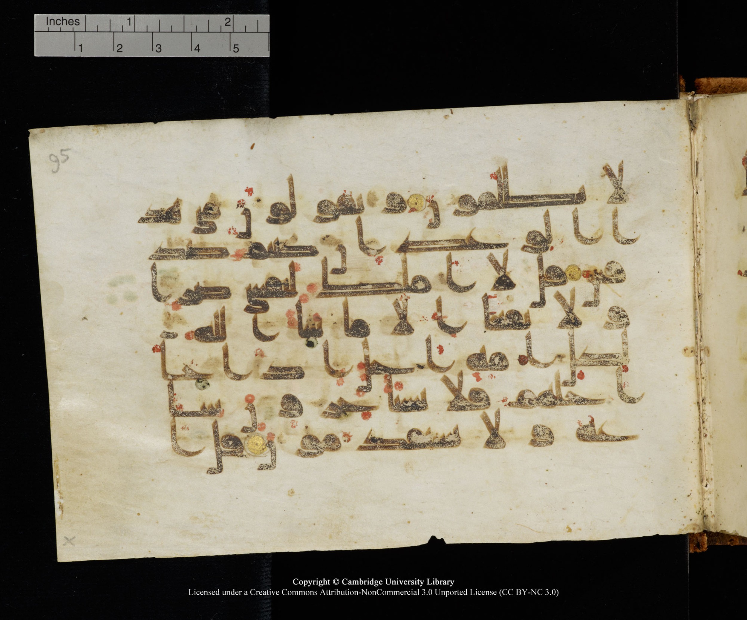 MS Add.1124, in kūfī D I script, showing Surah 10:49 from 9th to 10th Century AD found in Sinai Peninsula, currently housed at Cambridge University Library, Cambridge