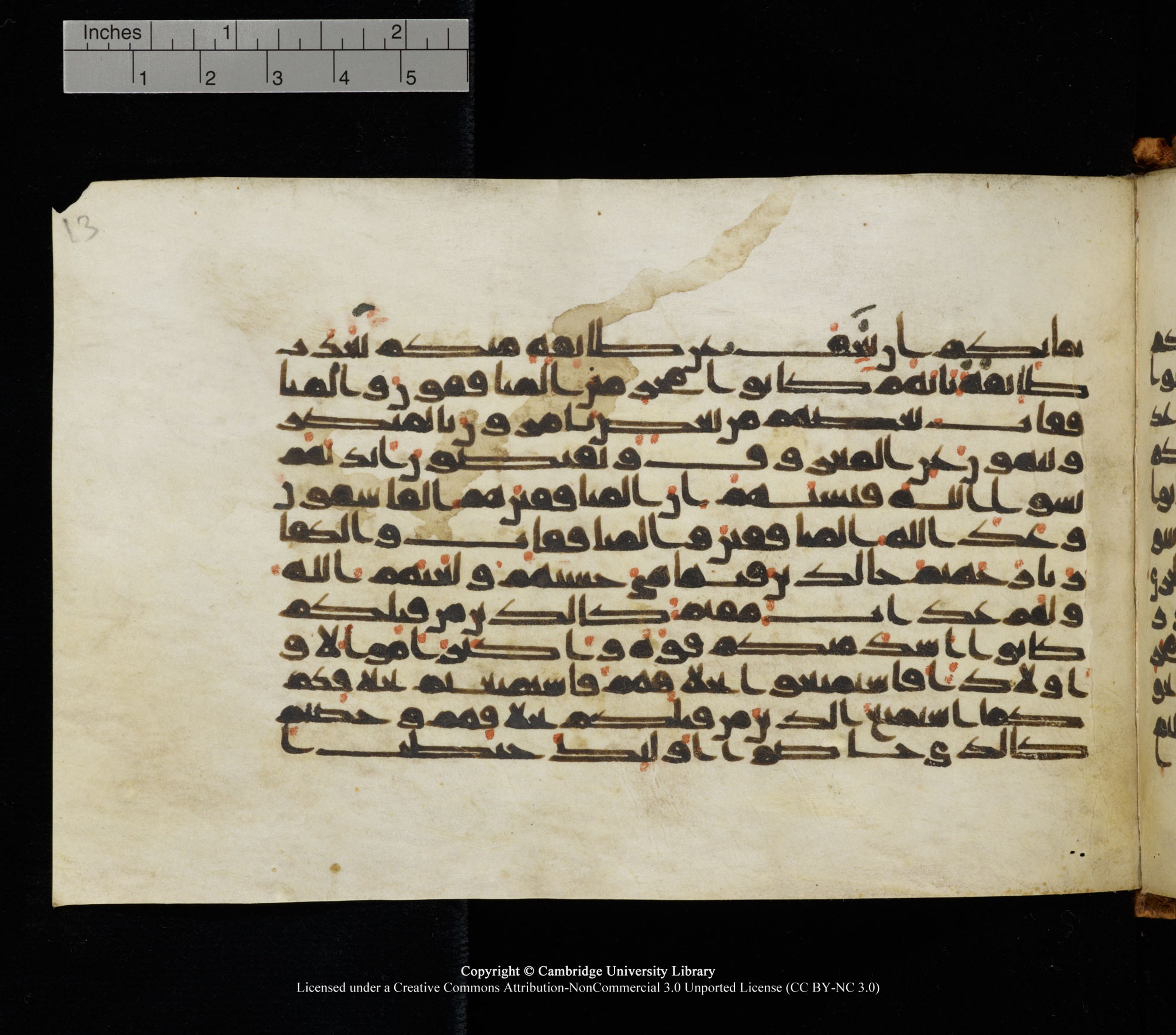Cambridge University Library, MS Add.1126 (Scan 1), in kūfī D common script, showing Surah 9:69 from 9th or 10th Century AD found in Sinai Peninsula, currently housed at Cambridge University Library, Cambridge