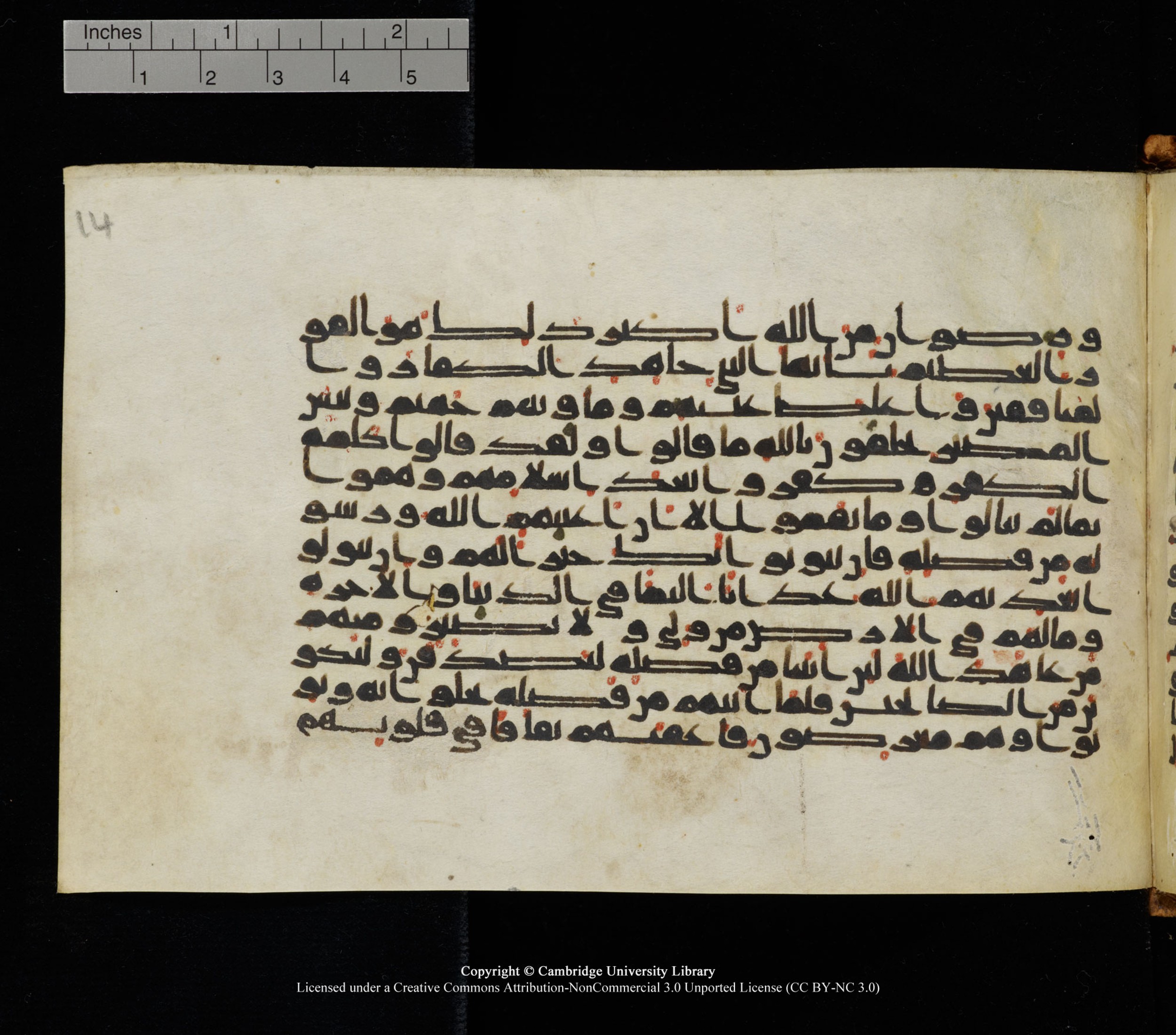 Cambridge University Library, MS Add.1126, in kūfī D common script, showing Surah 9:76 from 9th or 10th Century AD found in Sinai Peninsula, currently housed at Cambridge University Library, Cambridge